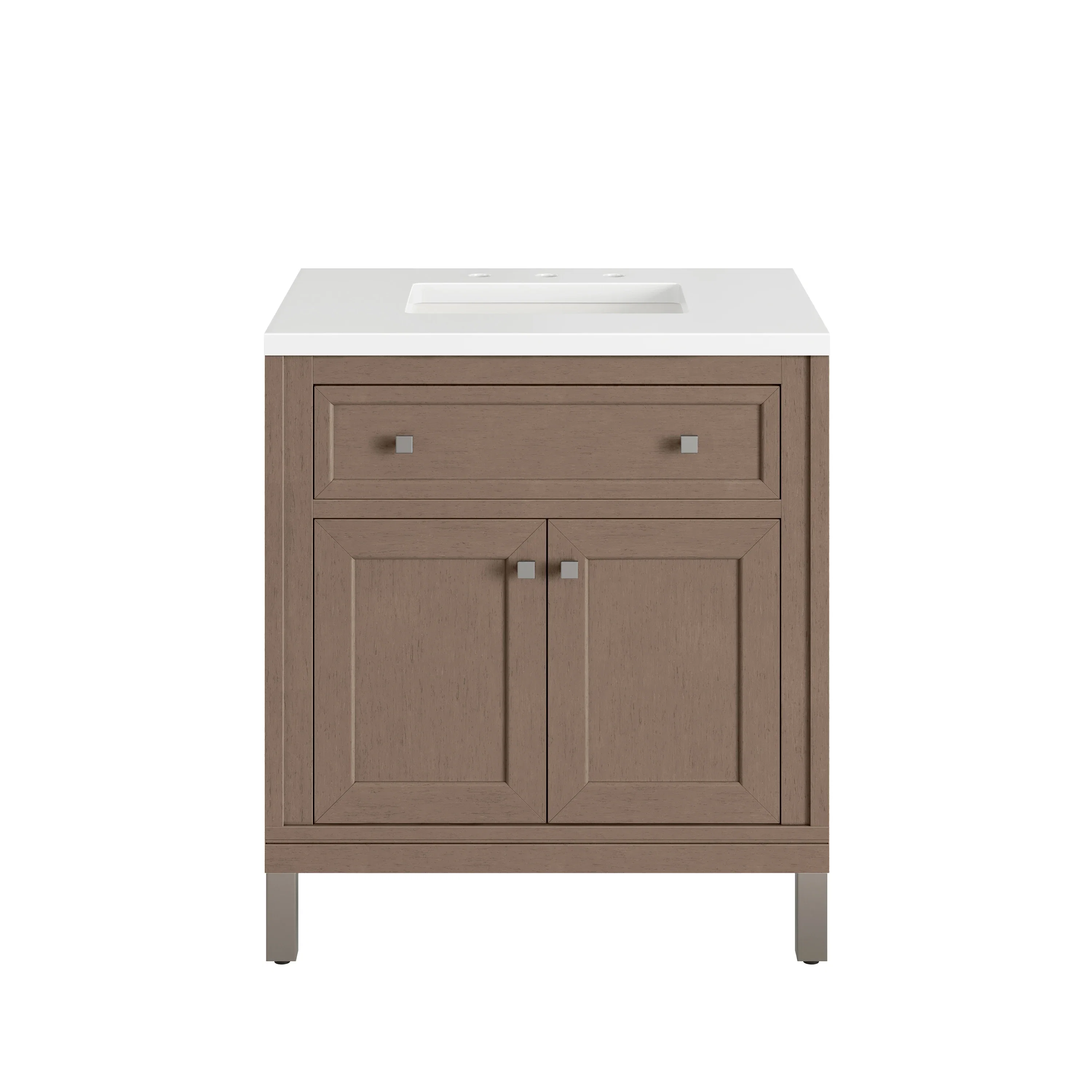 Chicago 30" Single Vanity, Walnut Whisper, w/ 3 CM White Zeus Silestone® Top