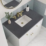 Chicago 36" Single Vanity, Glossy White, w/ 3 CM Charcoal Soapstone Silestone® Top
