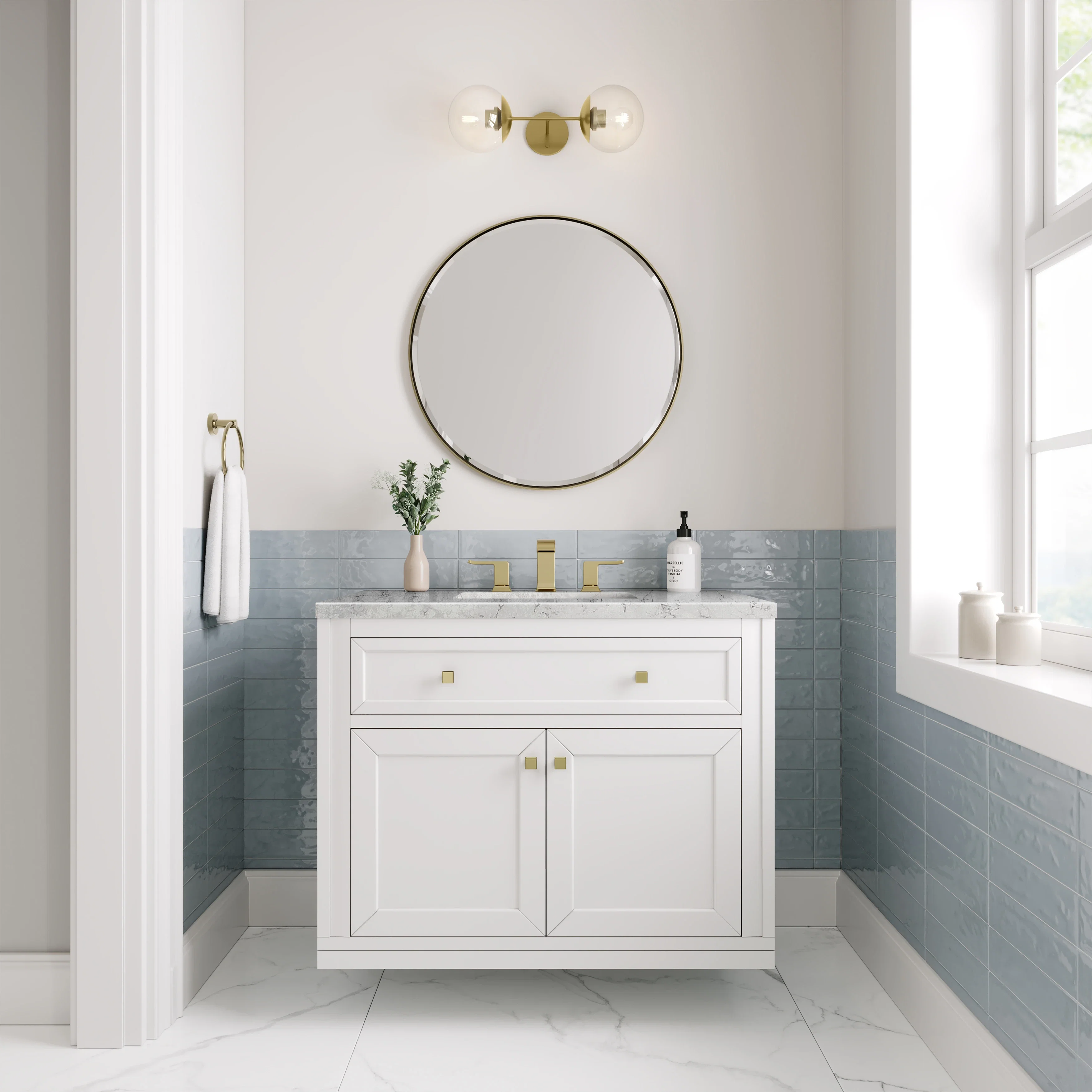Chicago 36" Single Vanity, Glossy White, w/ 3 CM Eternal Jasmine Pearl Silestone® Top