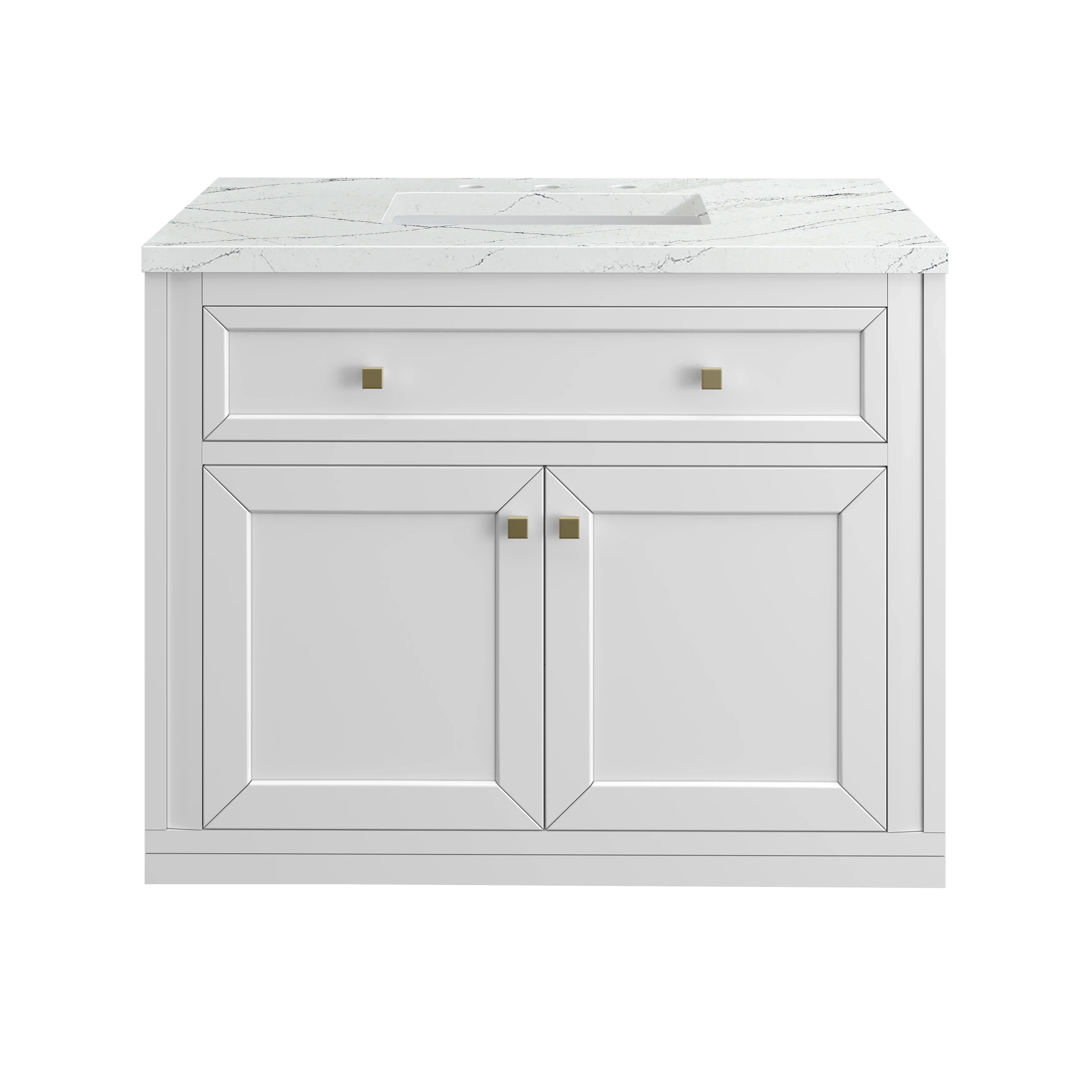 Chicago 36" Single Vanity, Glossy White, w/ 3 CM Ethereal Noctis Silestone® Top