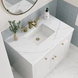 Chicago 36" Single Vanity, Glossy White, w/ 3 CM Ethereal Noctis Silestone® Top