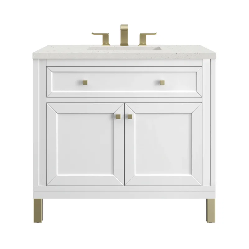 Chicago 36" Single Vanity, Glossy White, w/ 3 CM Lime Delight Silestone® Top