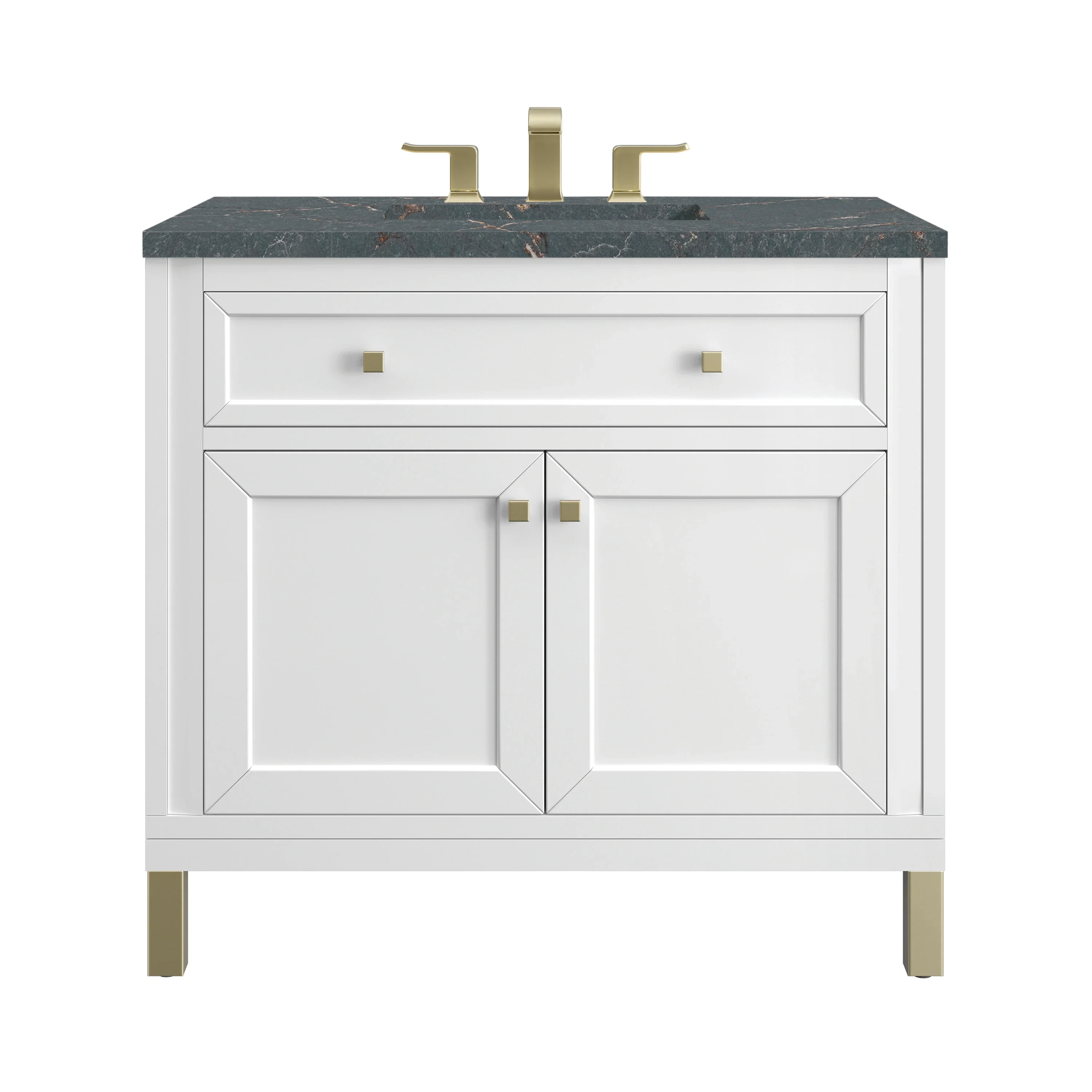 Chicago 36" Single Vanity, Glossy White, w/ 3 CM Parisien Bleu Silestone® Top