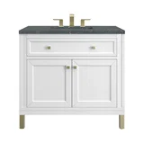 Chicago 36" Single Vanity, Glossy White, w/ 3 CM Parisien Bleu Silestone® Top