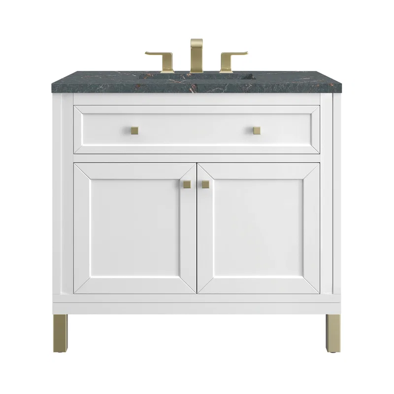 Chicago 36" Single Vanity, Glossy White, w/ 3 CM Parisien Bleu Silestone® Top
