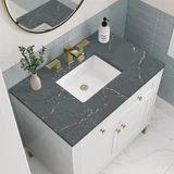 Chicago 36" Single Vanity, Glossy White, w/ 3 CM Parisien Bleu Silestone® Top