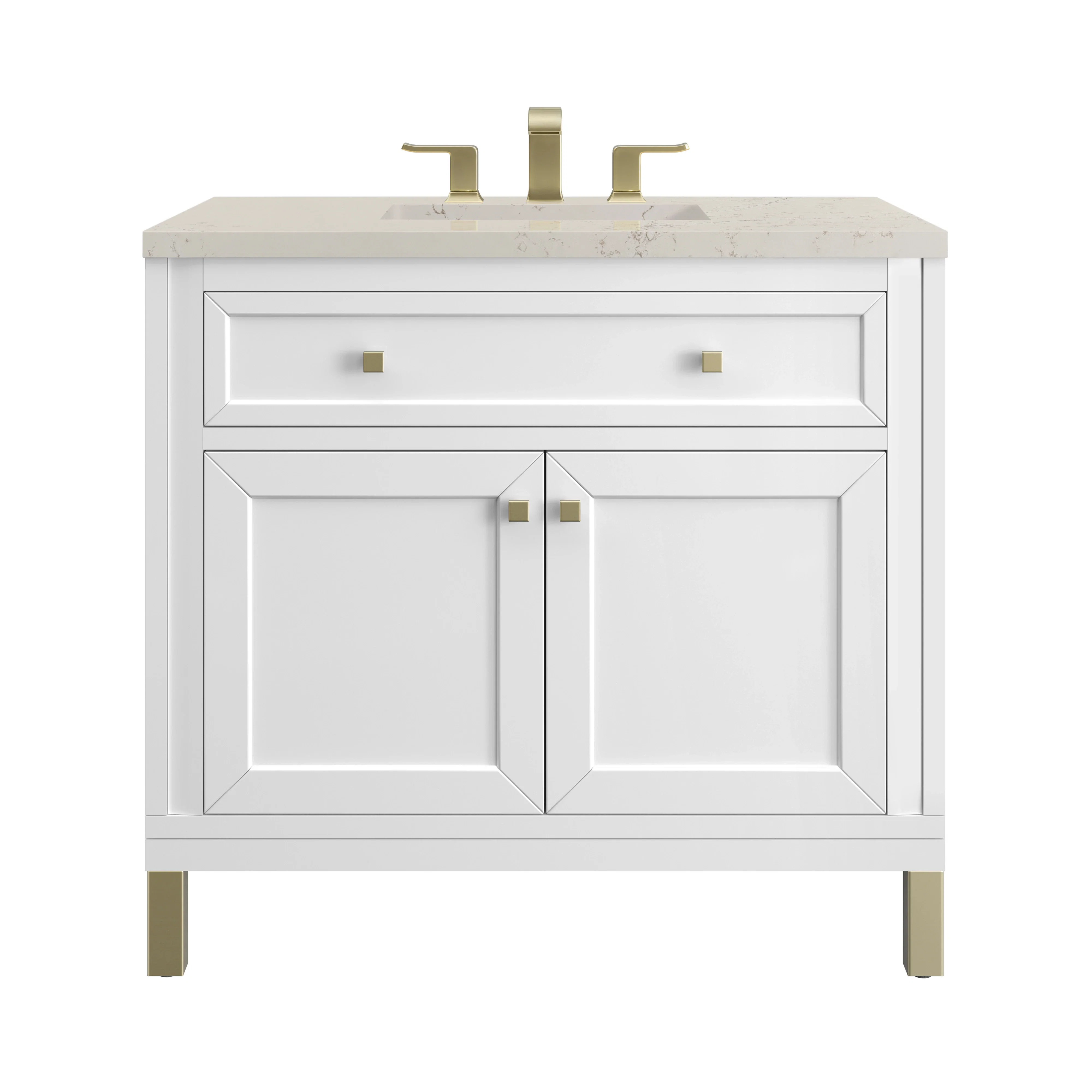 Chicago 36" Single Vanity, Glossy White, w/ 3 CM Siberian Silestone Top