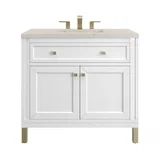 Chicago 36" Single Vanity, Glossy White, w/ 3 CM Siberian Silestone Top
