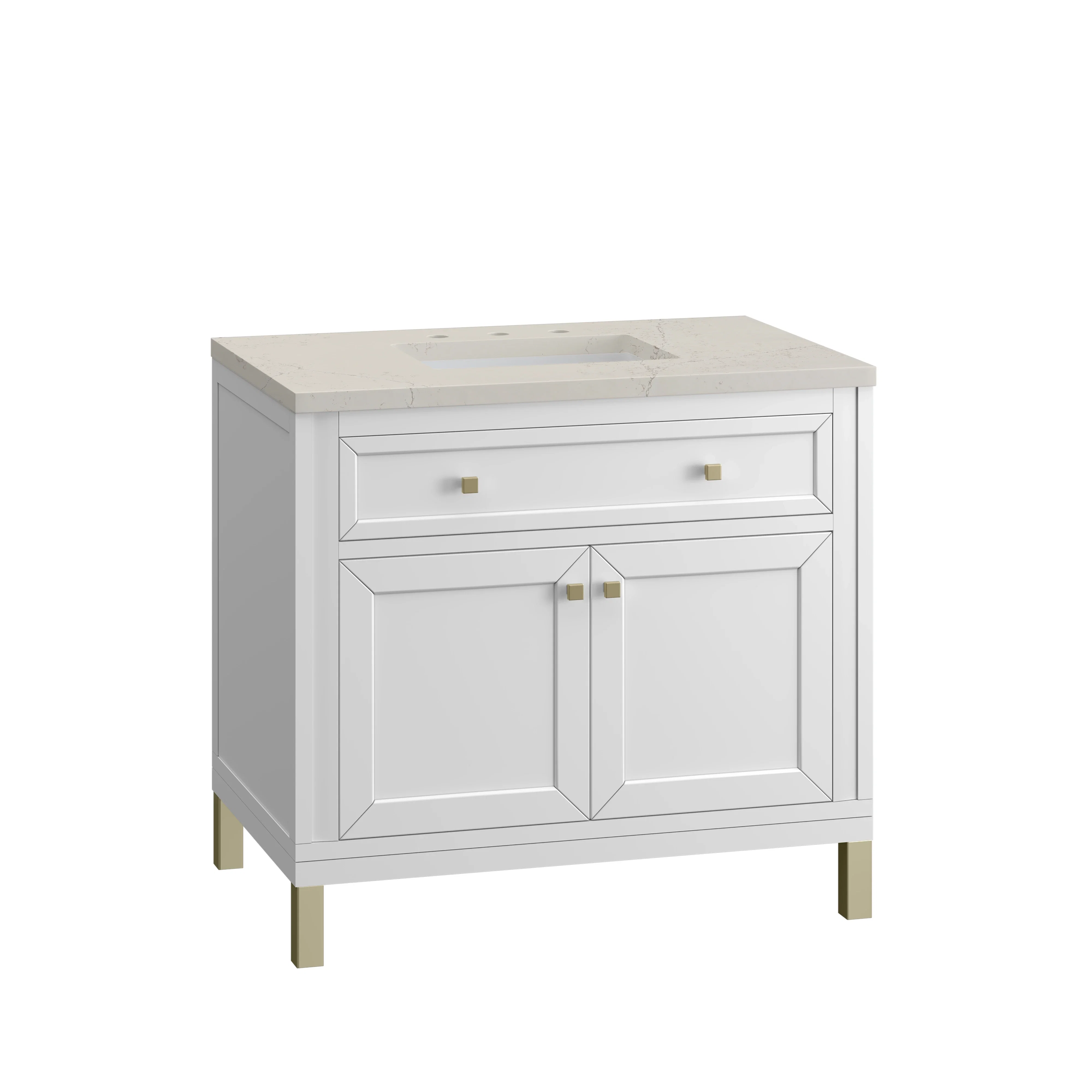 Chicago 36" Single Vanity, Glossy White, w/ 3 CM Siberian Silestone Top