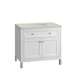 Chicago 36" Single Vanity, Glossy White, w/ 3 CM Siberian Silestone Top