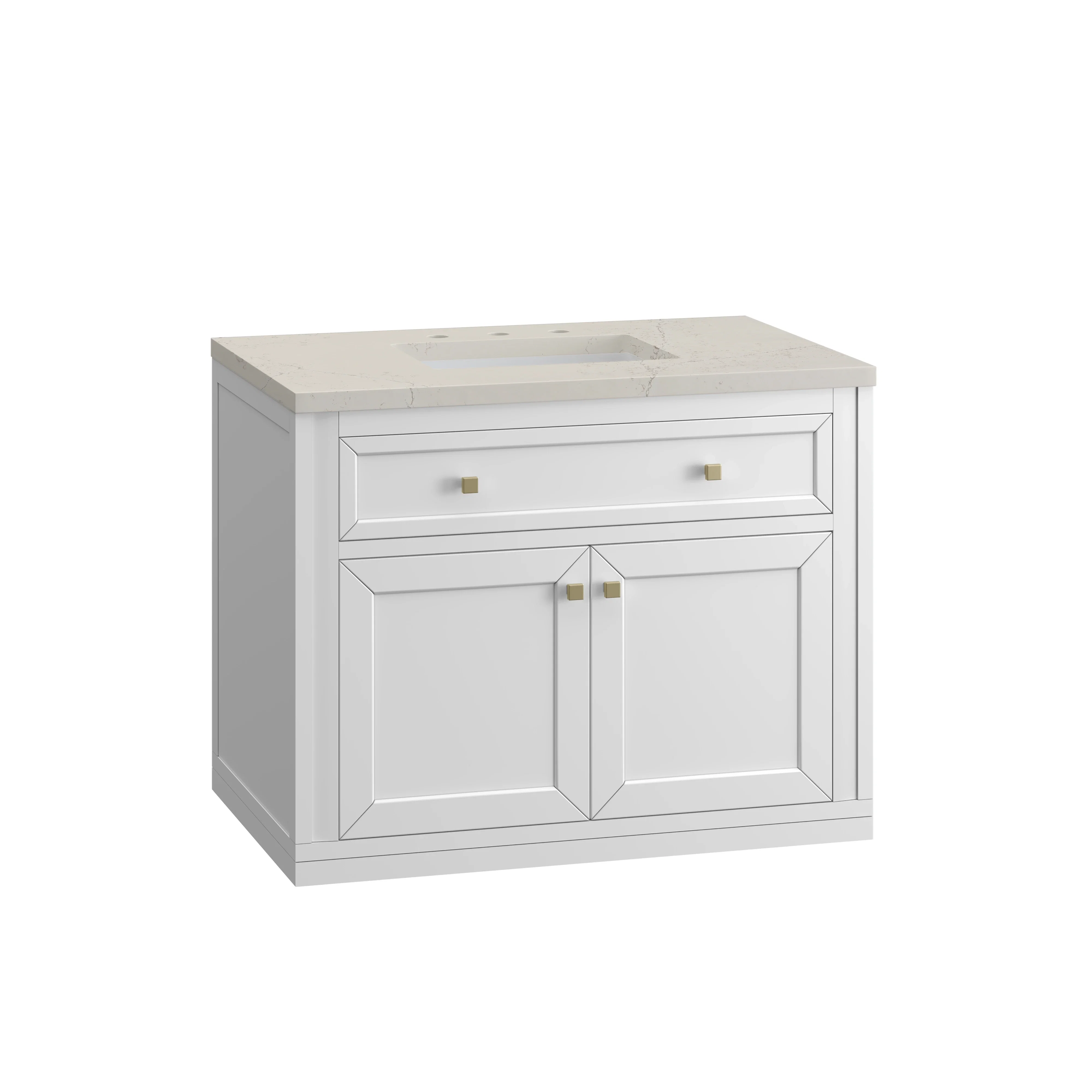 Chicago 36" Single Vanity, Glossy White, w/ 3 CM Siberian Silestone Top