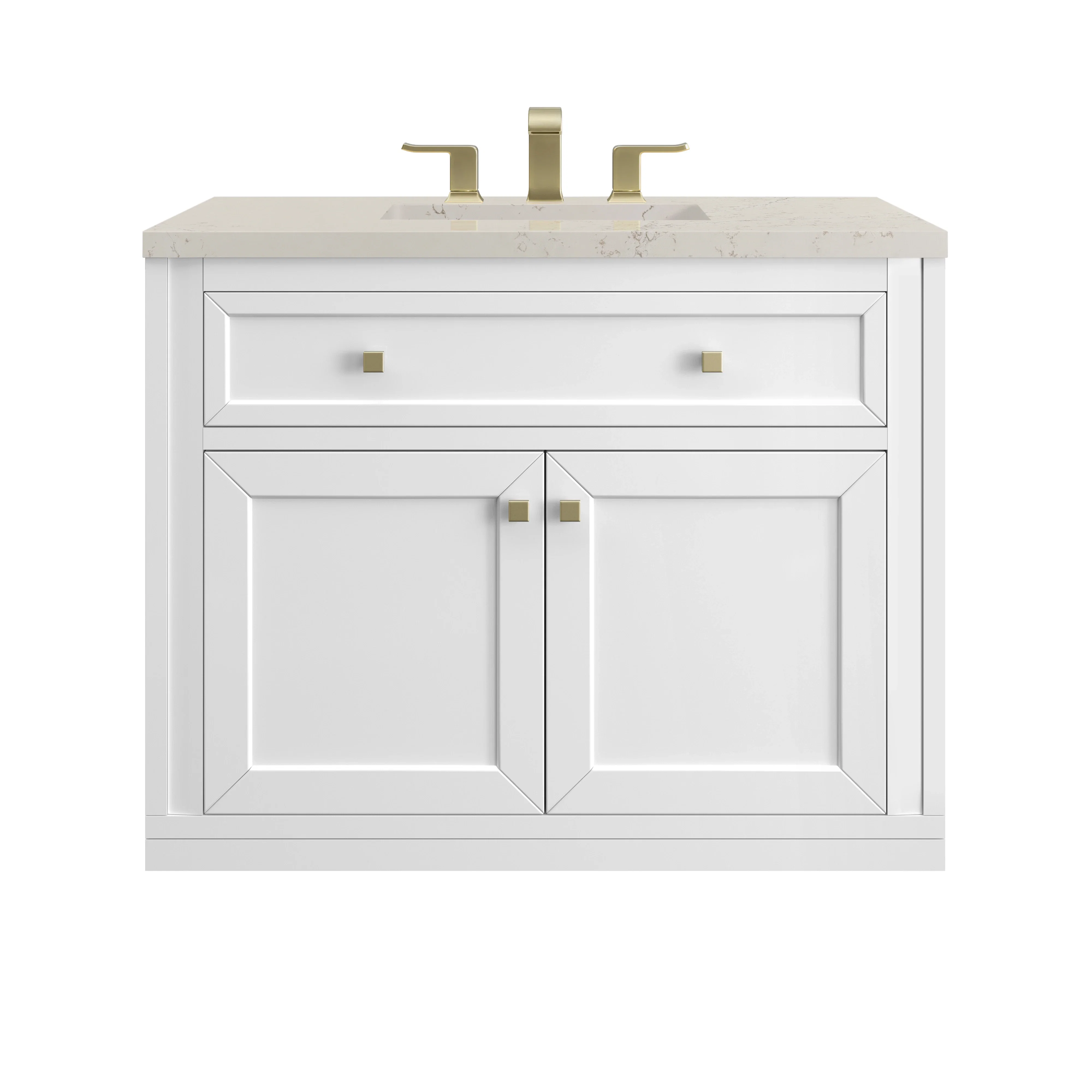 Chicago 36" Single Vanity, Glossy White, w/ 3 CM Siberian Silestone Top