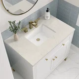Chicago 36" Single Vanity, Glossy White, w/ 3 CM Siberian Silestone Top