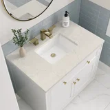 Chicago 36" Single Vanity, Glossy White, w/ 3 CM Siberian Silestone Top