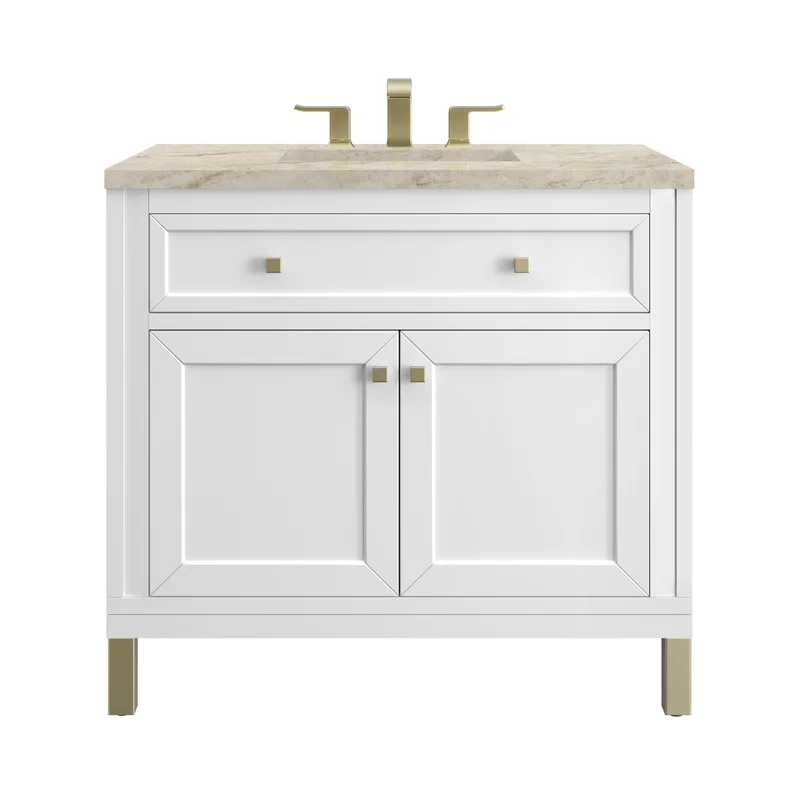 Chicago 36" Single Vanity, Glossy White, w/ 3 CM Tajnar Eclos Top