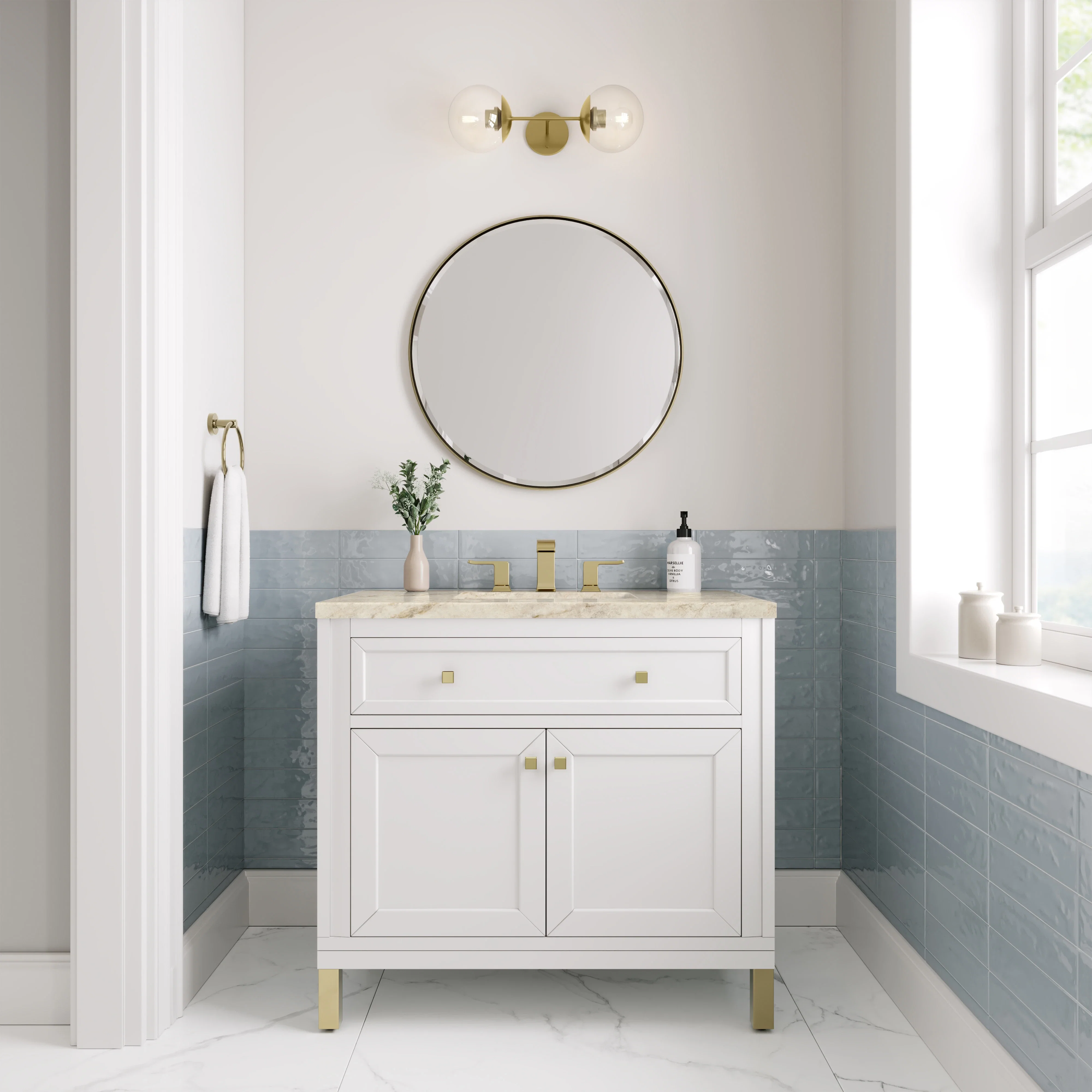 Chicago 36" Single Vanity, Glossy White, w/ 3 CM Tajnar Eclos Top