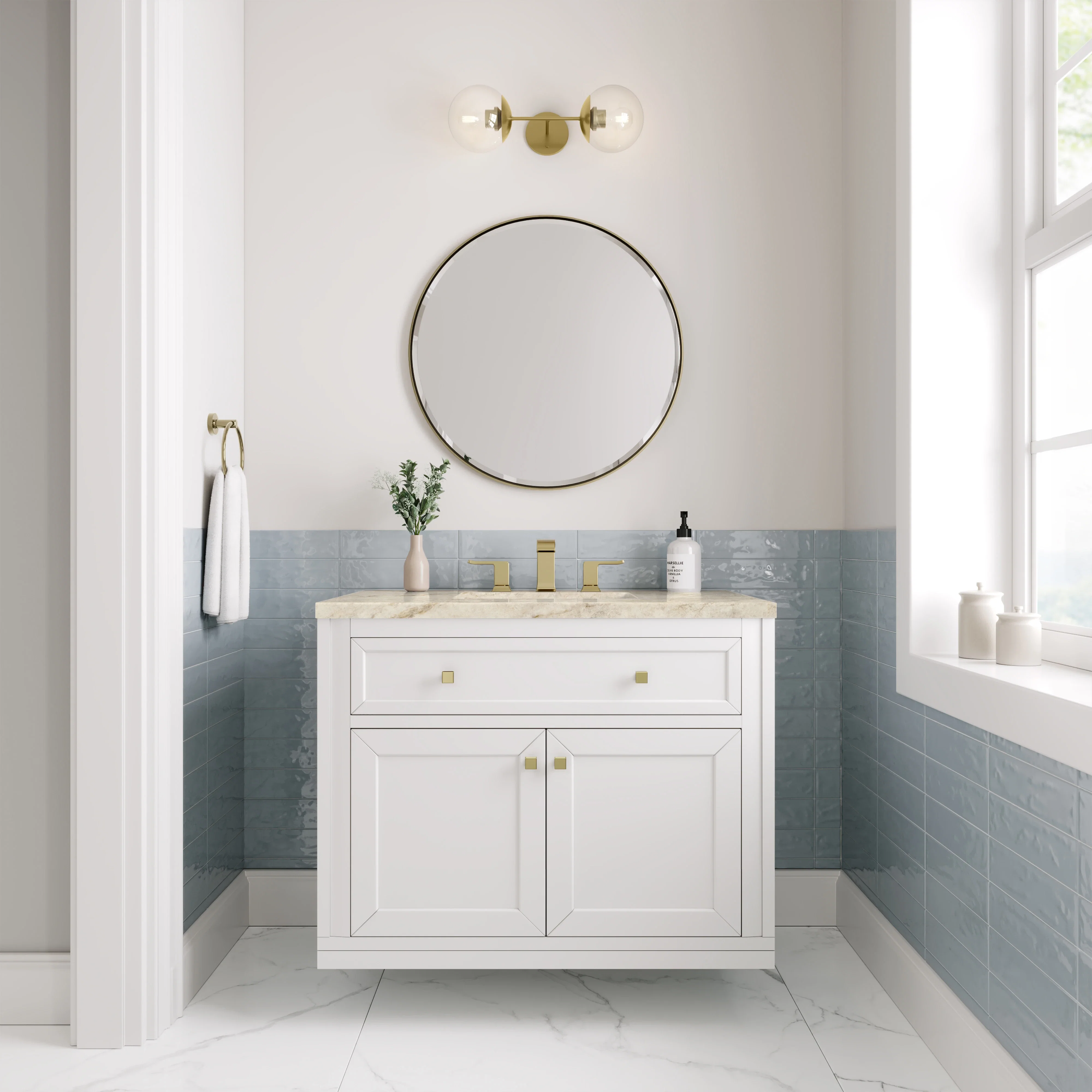 Chicago 36" Single Vanity, Glossy White, w/ 3 CM Tajnar Eclos Top