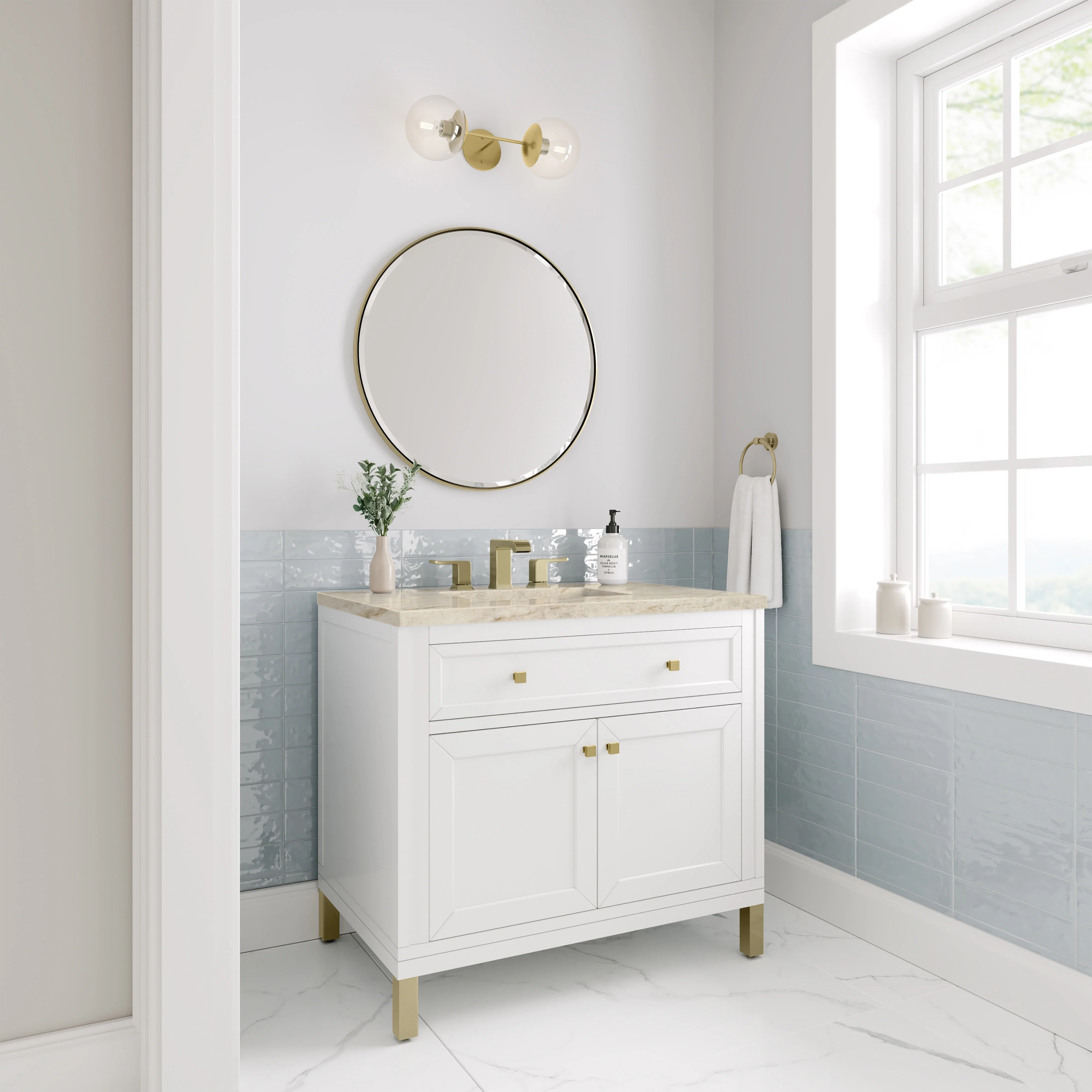 Chicago 36" Single Vanity, Glossy White, w/ 3 CM Tajnar Eclos Top