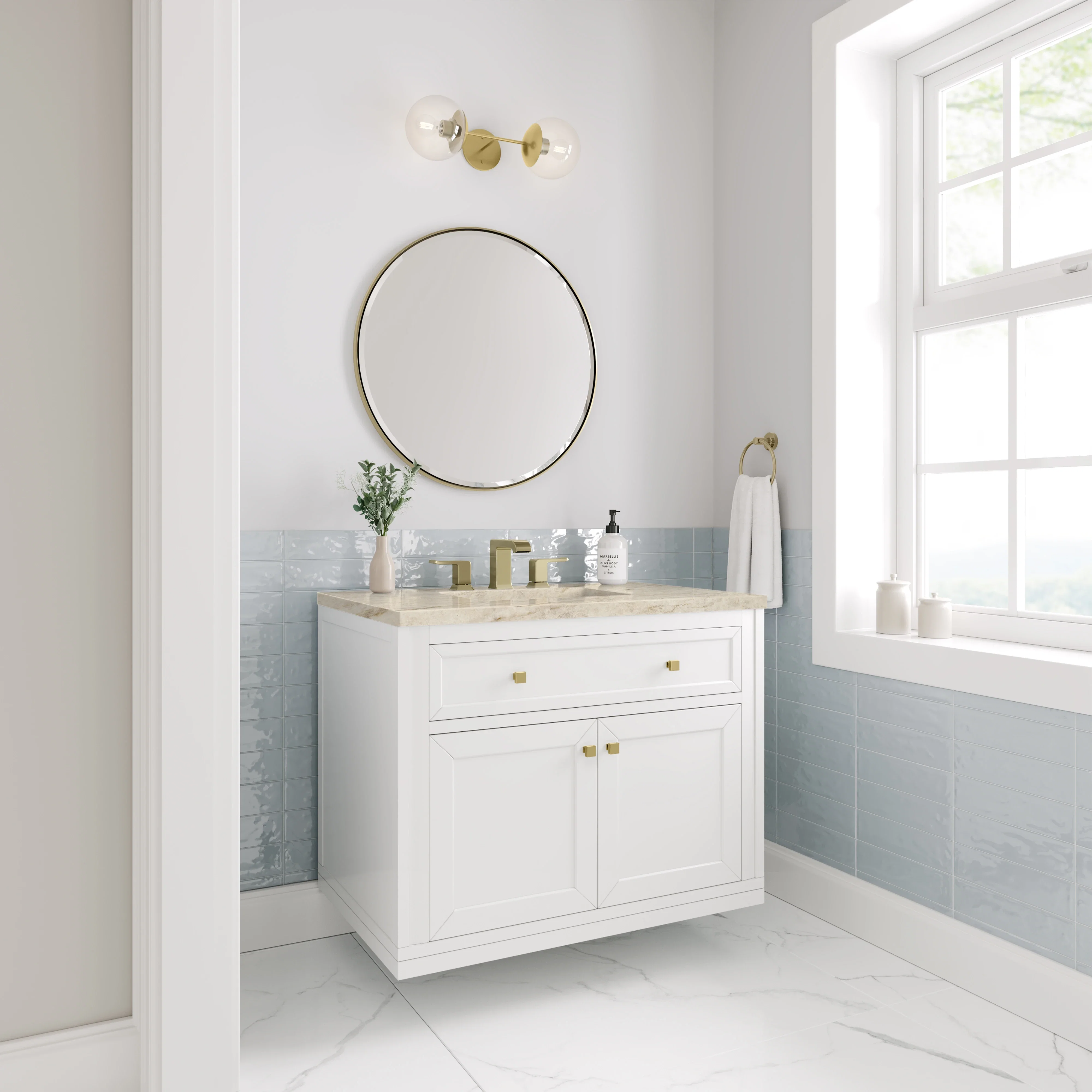 Chicago 36" Single Vanity, Glossy White, w/ 3 CM Tajnar Eclos Top