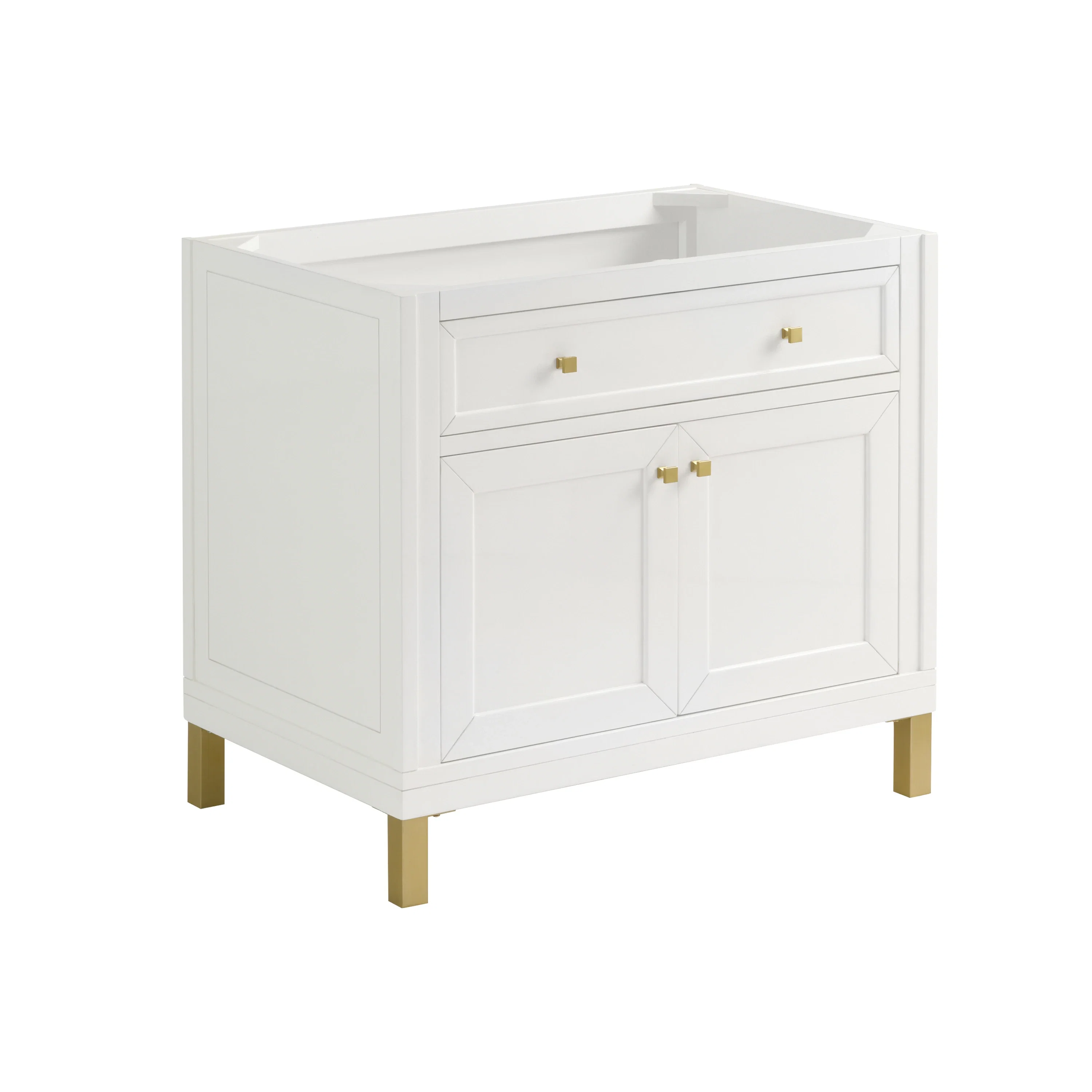 Chicago 36" Single Vanity, Glossy White, w/ 3 CM Victorian Silver Silestone® Top