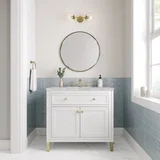 Chicago 36" Single Vanity, Glossy White, w/ 3 CM Victorian Silver Silestone® Top
