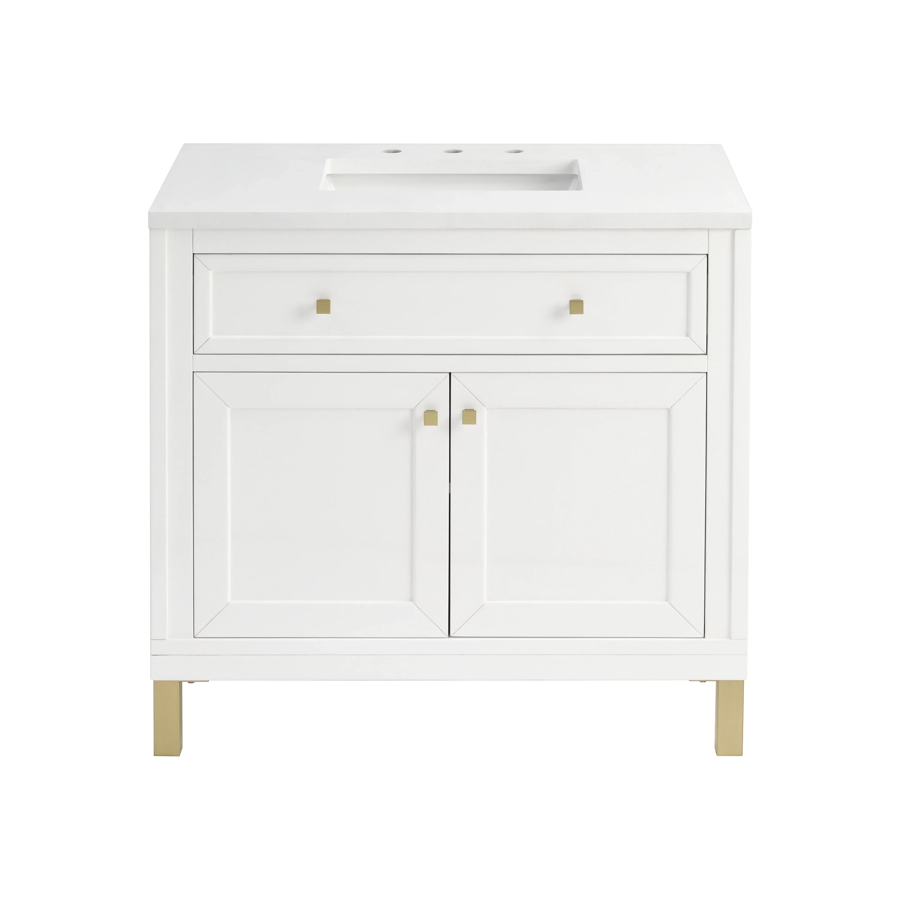 Chicago 36" Single Vanity, Glossy White, w/ 3 CM White Zeus Silestone® Top