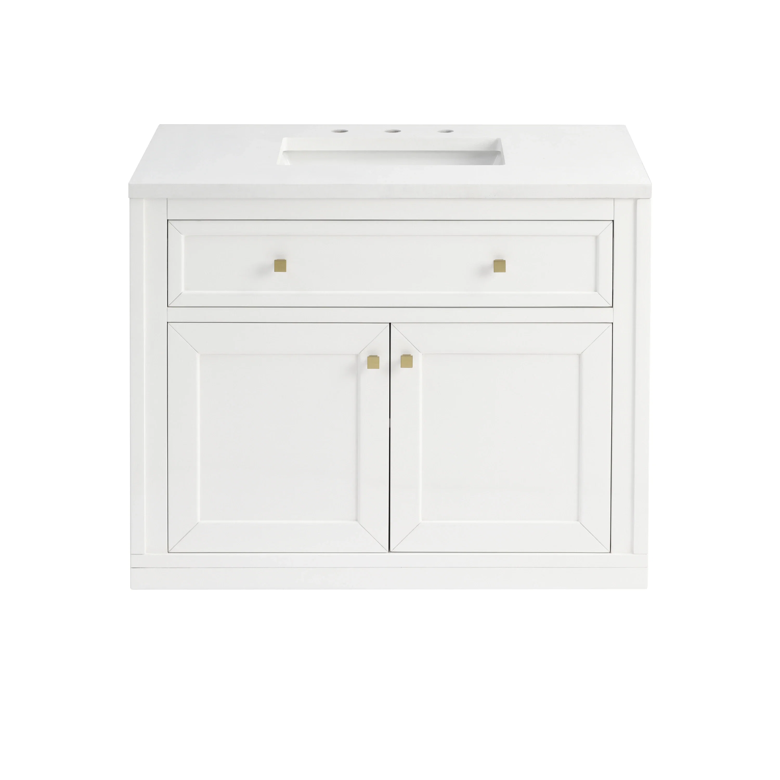 Chicago 36" Single Vanity, Glossy White, w/ 3 CM White Zeus Silestone® Top