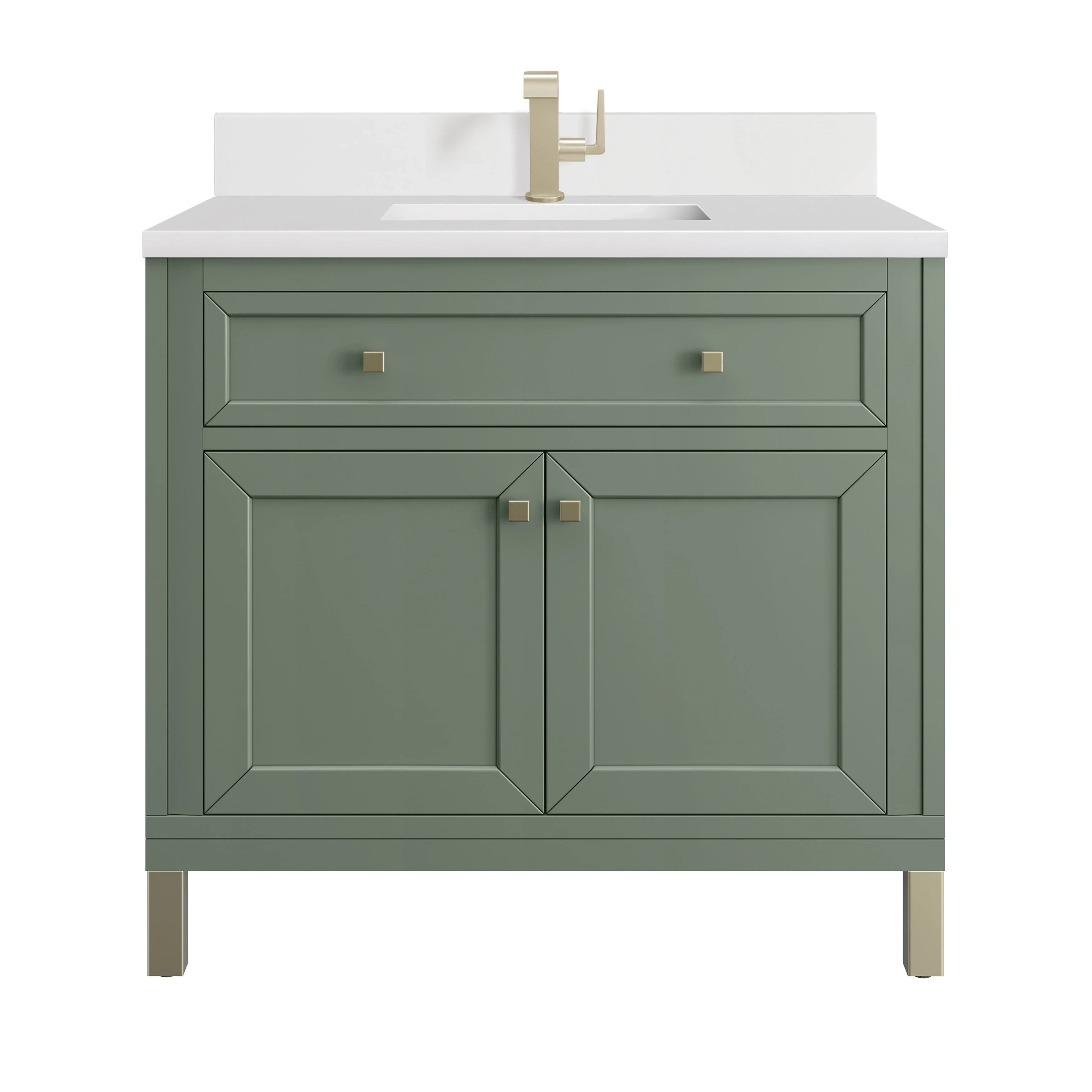 Chicago 36" Single Vanity, Smokey Celadon, w/ Single Hole 3CM White Zeus Silestone® Top & Backsplash