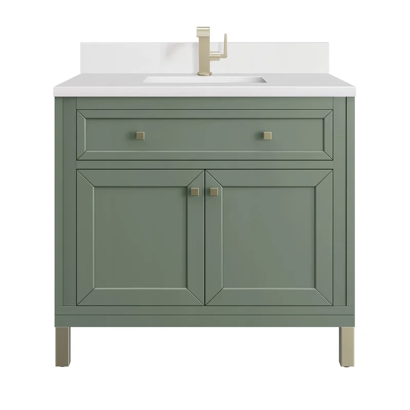 Chicago 36" Single Vanity, Smokey Celadon, w/ Single Hole 3CM White Zeus Silestone® Top & Backsplash