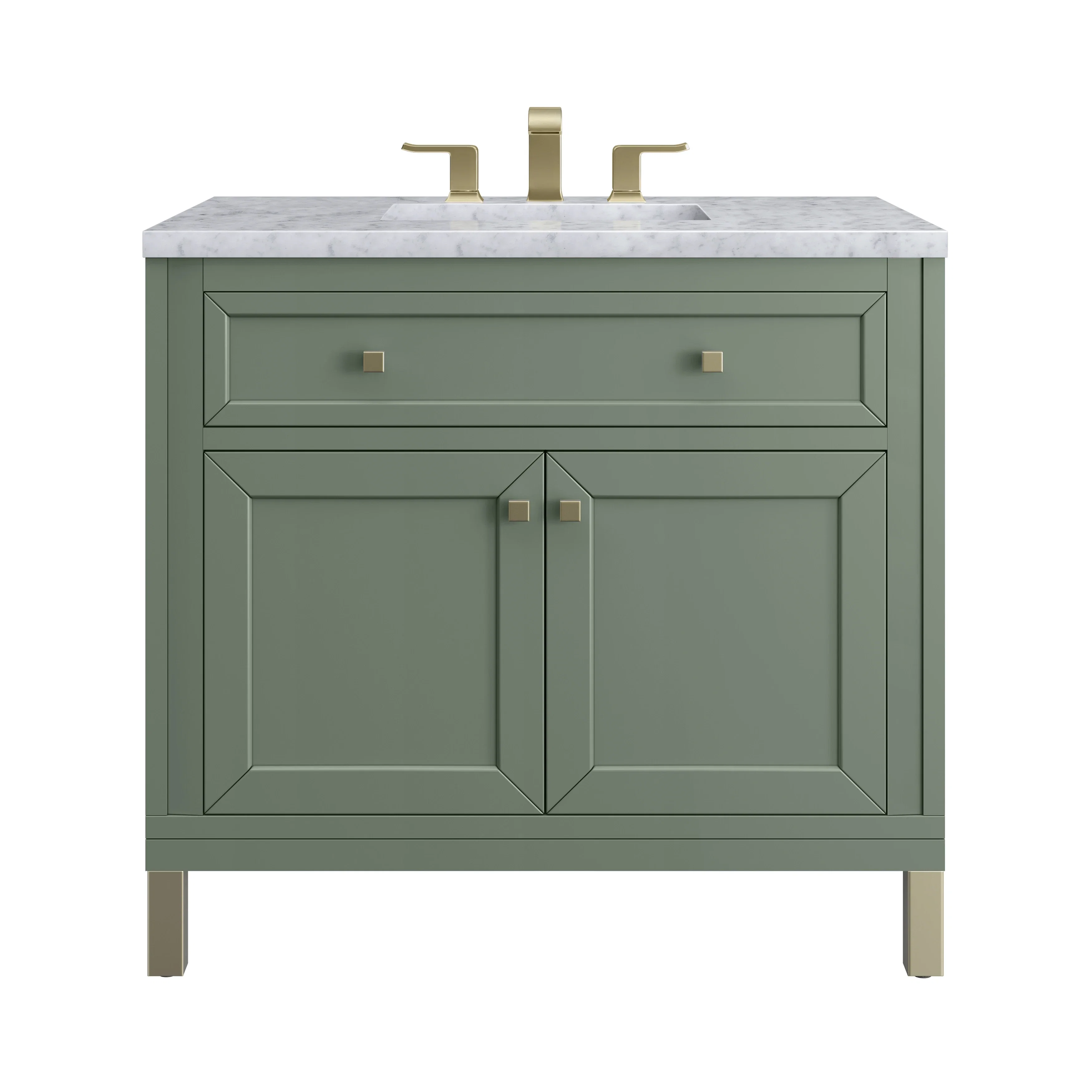 Chicago 36" Single Vanity, Smokey Celadon, w/ 3 CM Carrara Marble Top