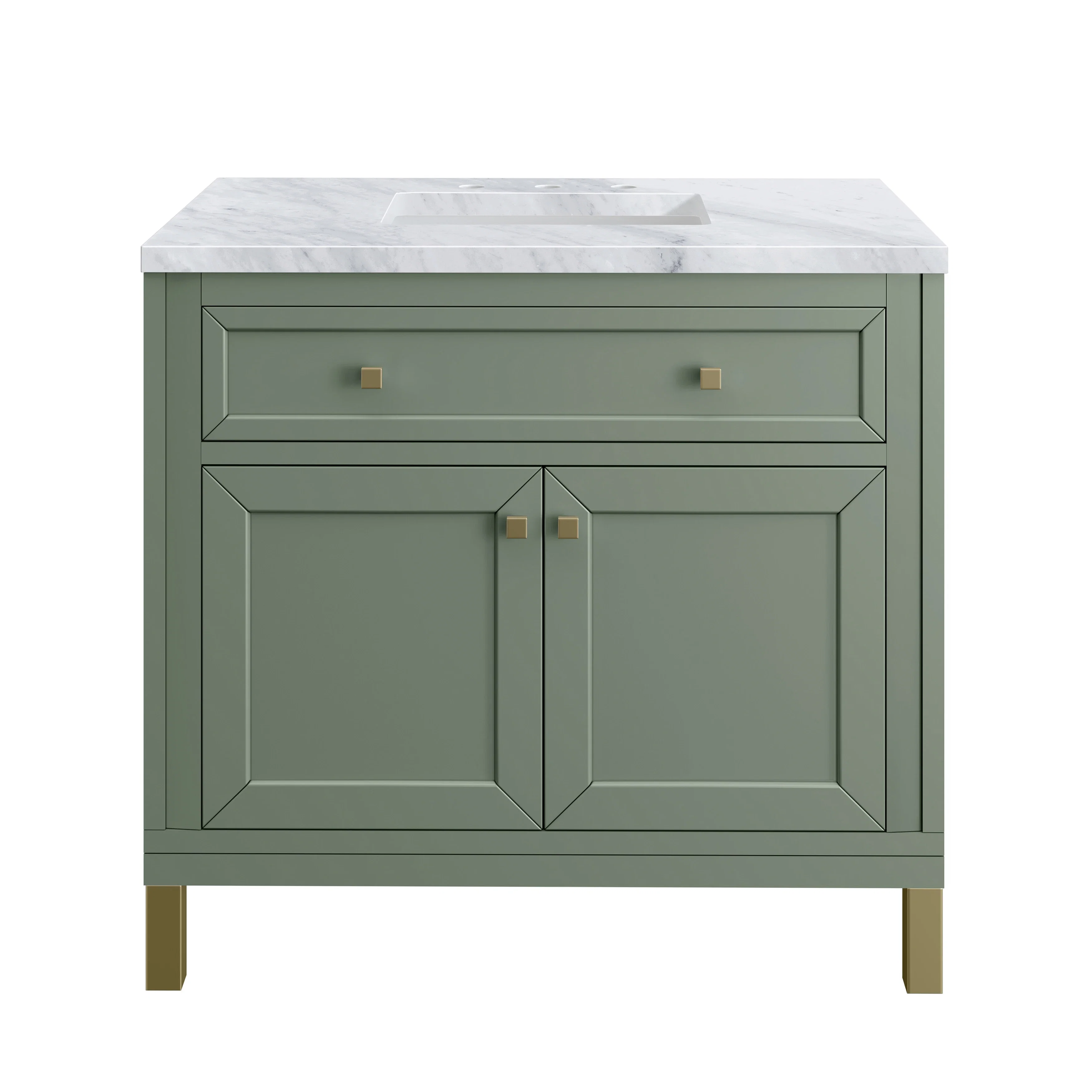 Chicago 36" Single Vanity, Smokey Celadon, w/ 3 CM Carrara Marble Top