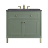 Chicago 36" Single Vanity, Smokey Celadon, w/ 3 CM Charcoal Soapstone Silestone® Top