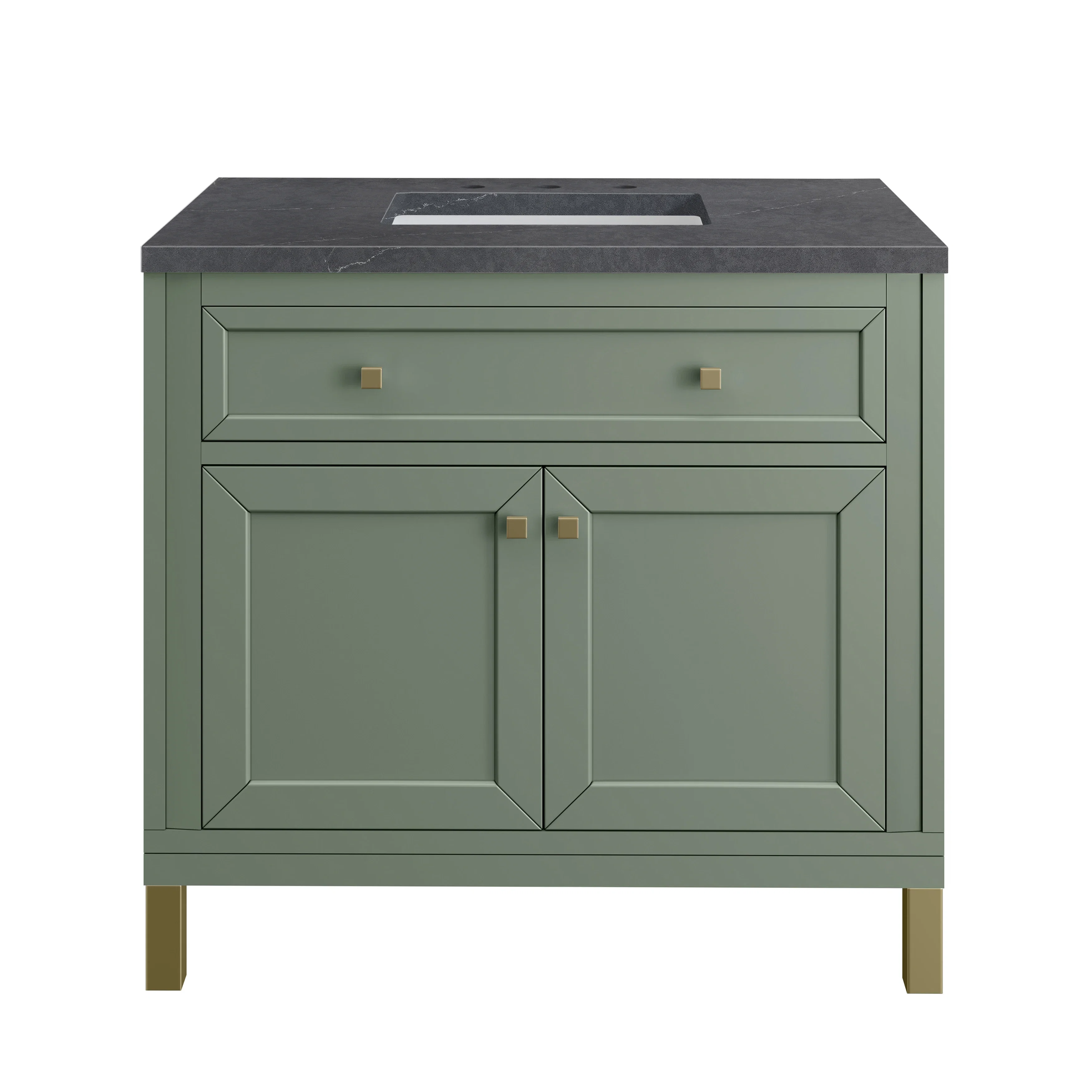 Chicago 36" Single Vanity, Smokey Celadon, w/ 3 CM Charcoal Soapstone Silestone® Top