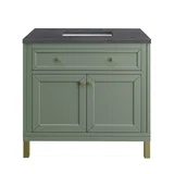 Chicago 36" Single Vanity, Smokey Celadon, w/ 3 CM Charcoal Soapstone Silestone® Top