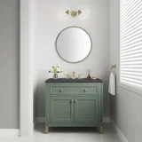 Chicago 36" Single Vanity, Smokey Celadon, w/ 3 CM Charcoal Soapstone Silestone® Top