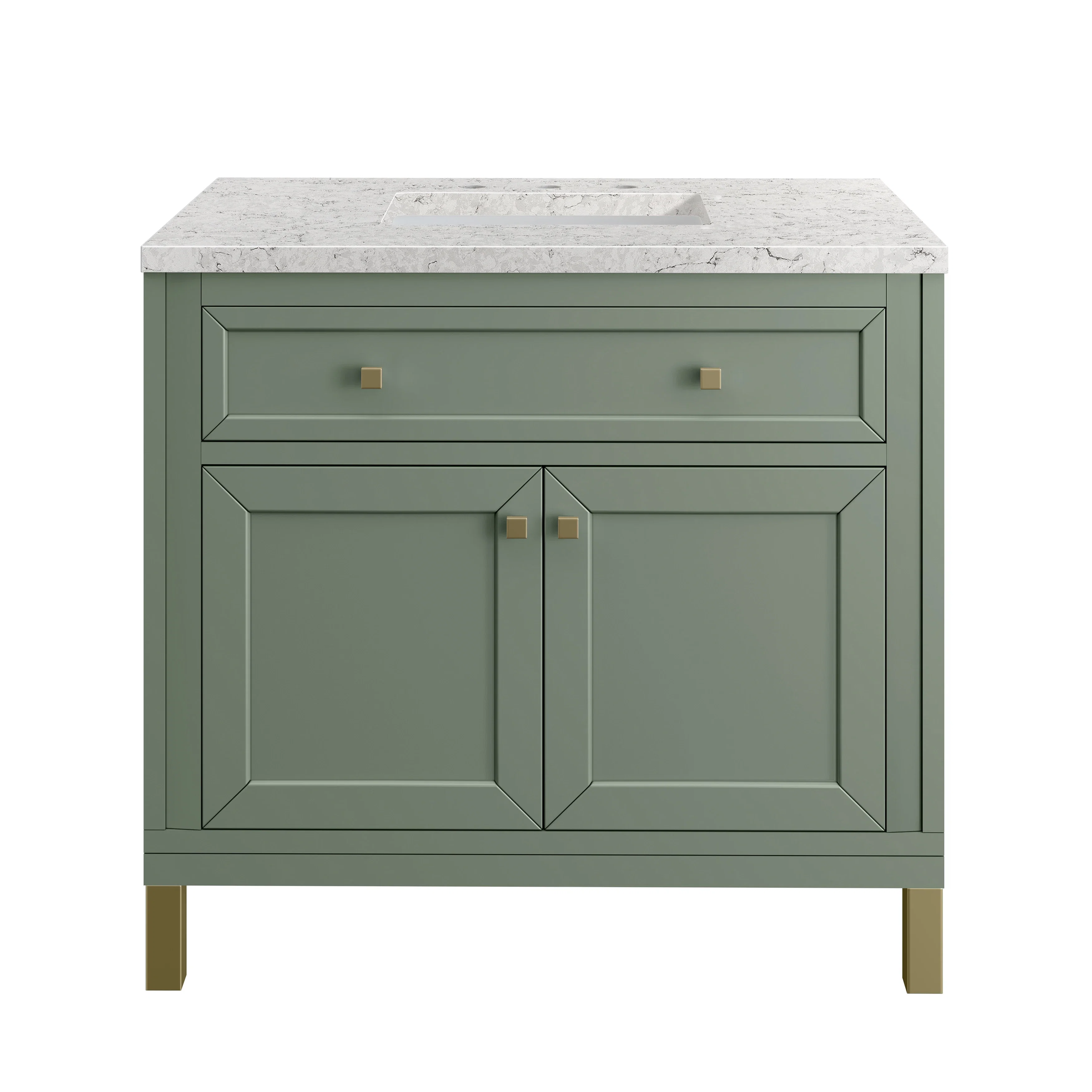 Chicago 36" Single Vanity, Smokey Celadon, w/ 3 CM Eternal Jasmine Pearl Silestone® Top