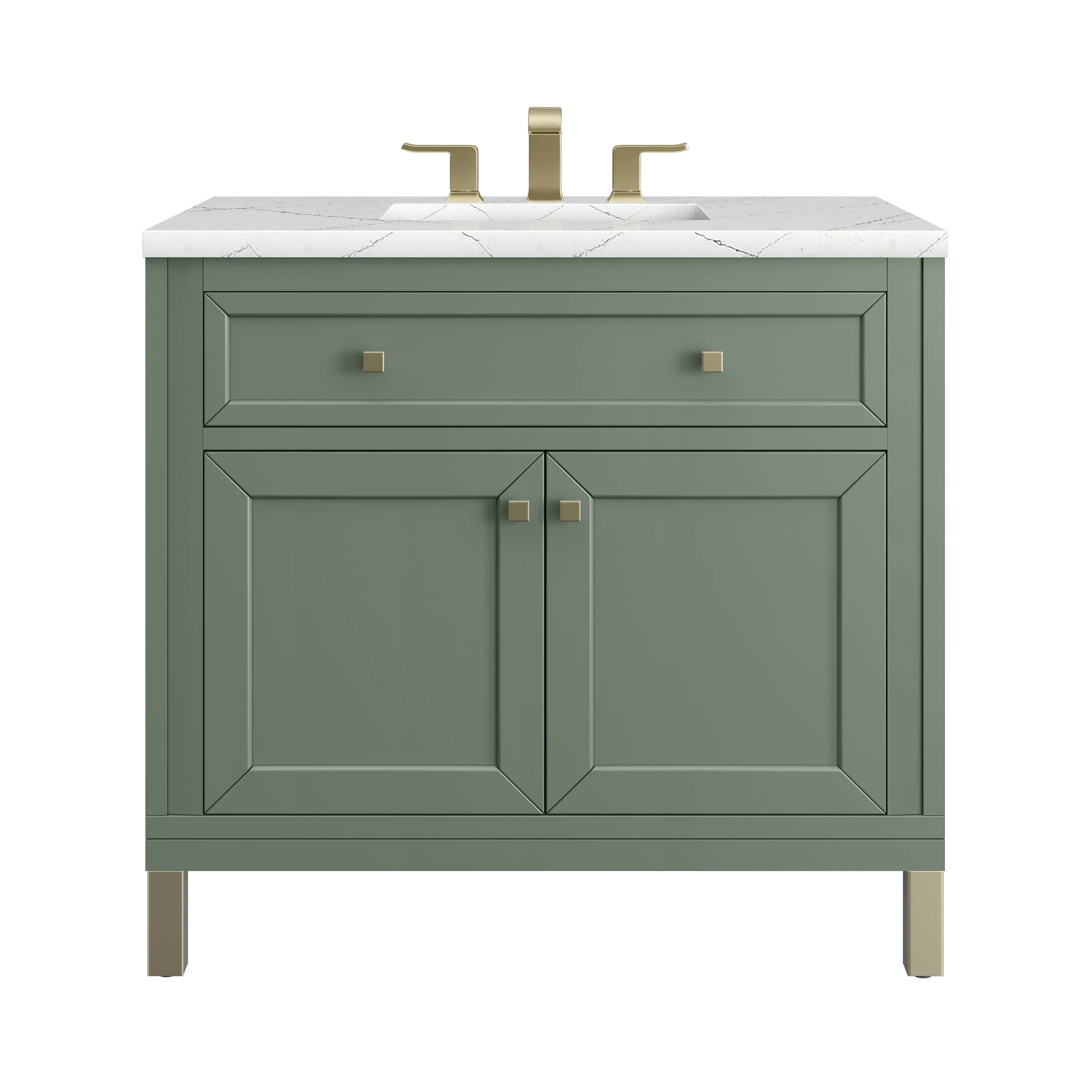 Chicago 36" Single Vanity, Smokey Celadon, w/ 3 CM Ethereal Noctis Silestone® Top