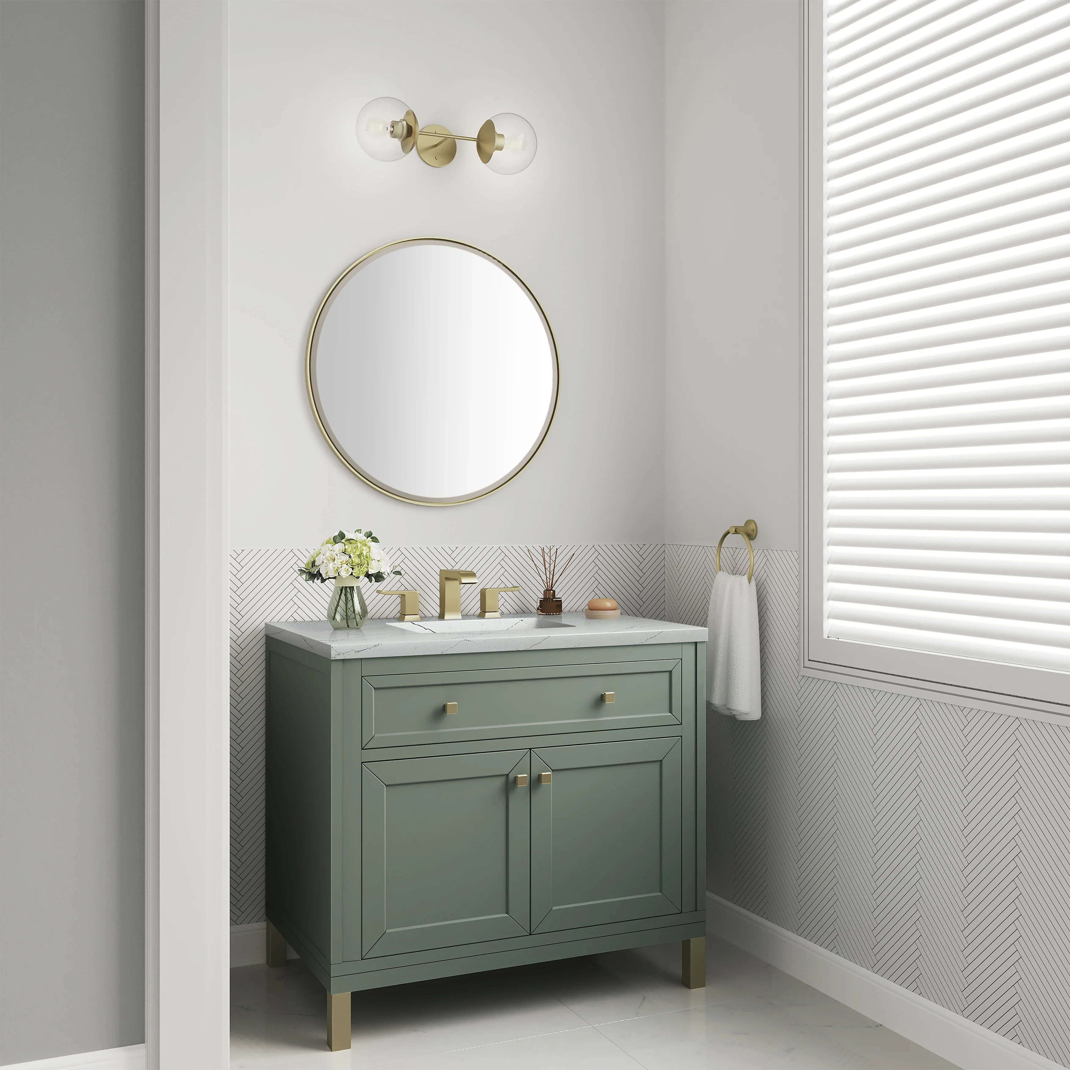 Chicago 36" Single Vanity, Smokey Celadon, w/ 3 CM Ethereal Noctis Silestone® Top
