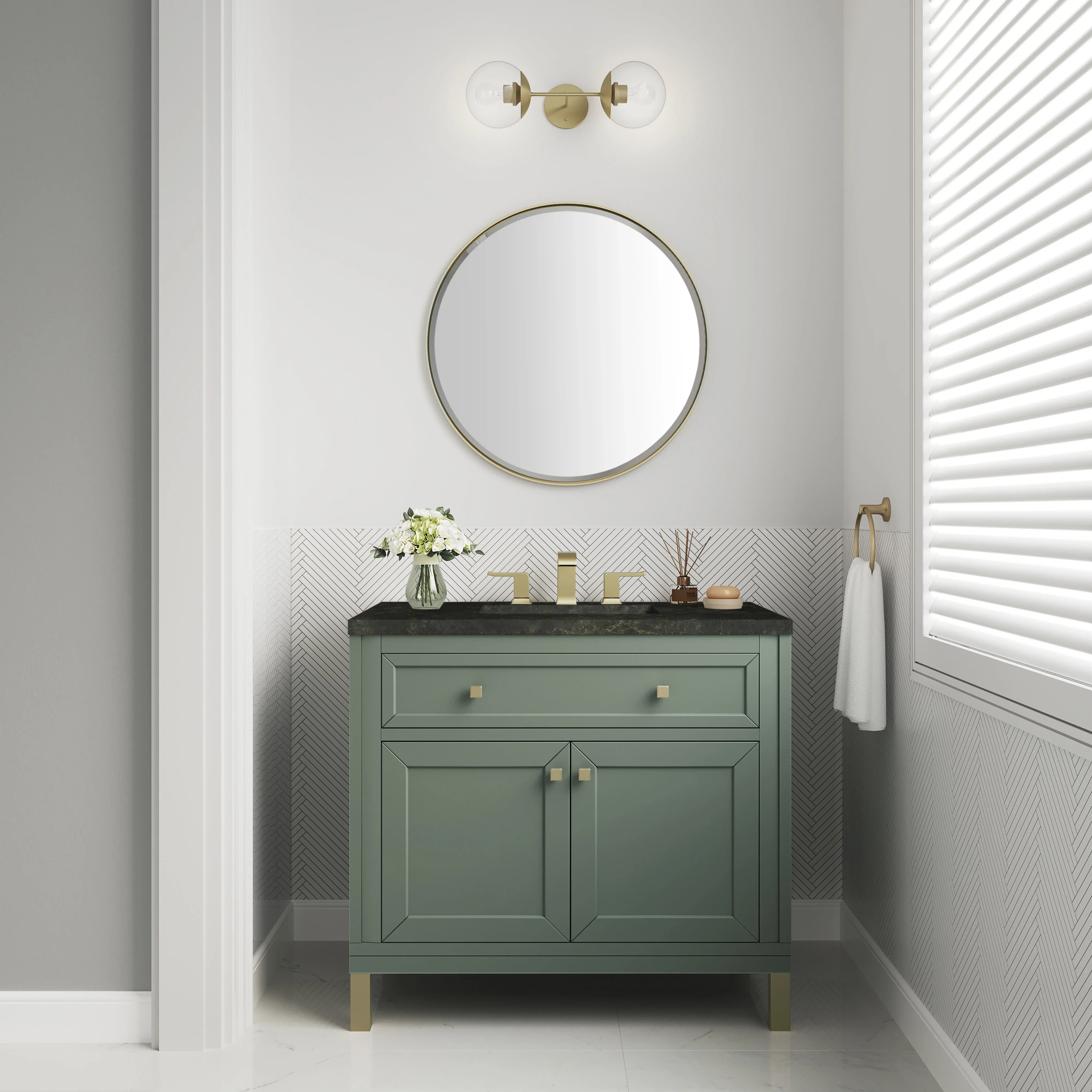 Chicago 36" Single Vanity, Smokey Celadon, w/ 3 CM Phantome Eclos Top