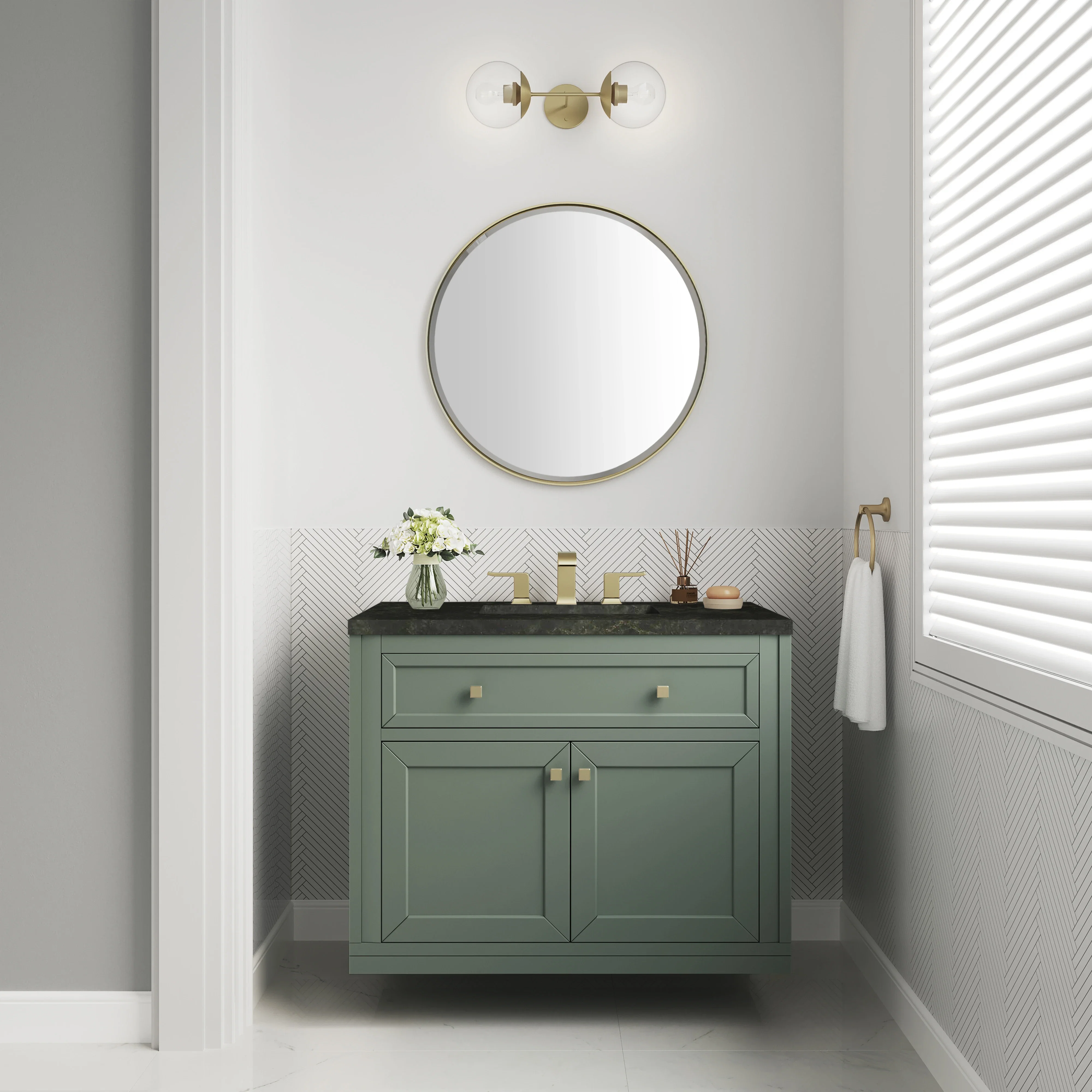 Chicago 36" Single Vanity, Smokey Celadon, w/ 3 CM Phantome Eclos Top
