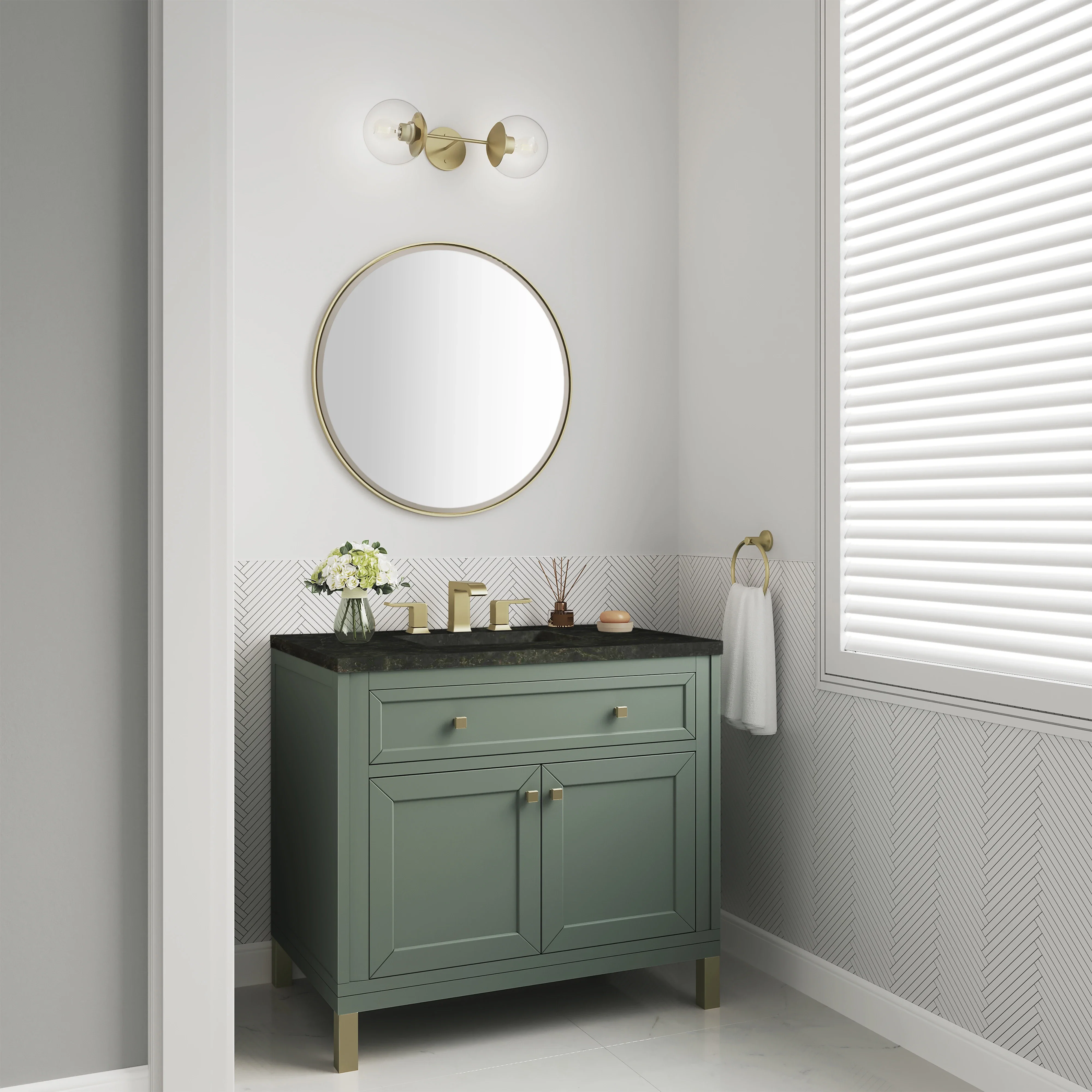 Chicago 36" Single Vanity, Smokey Celadon, w/ 3 CM Phantome Eclos Top