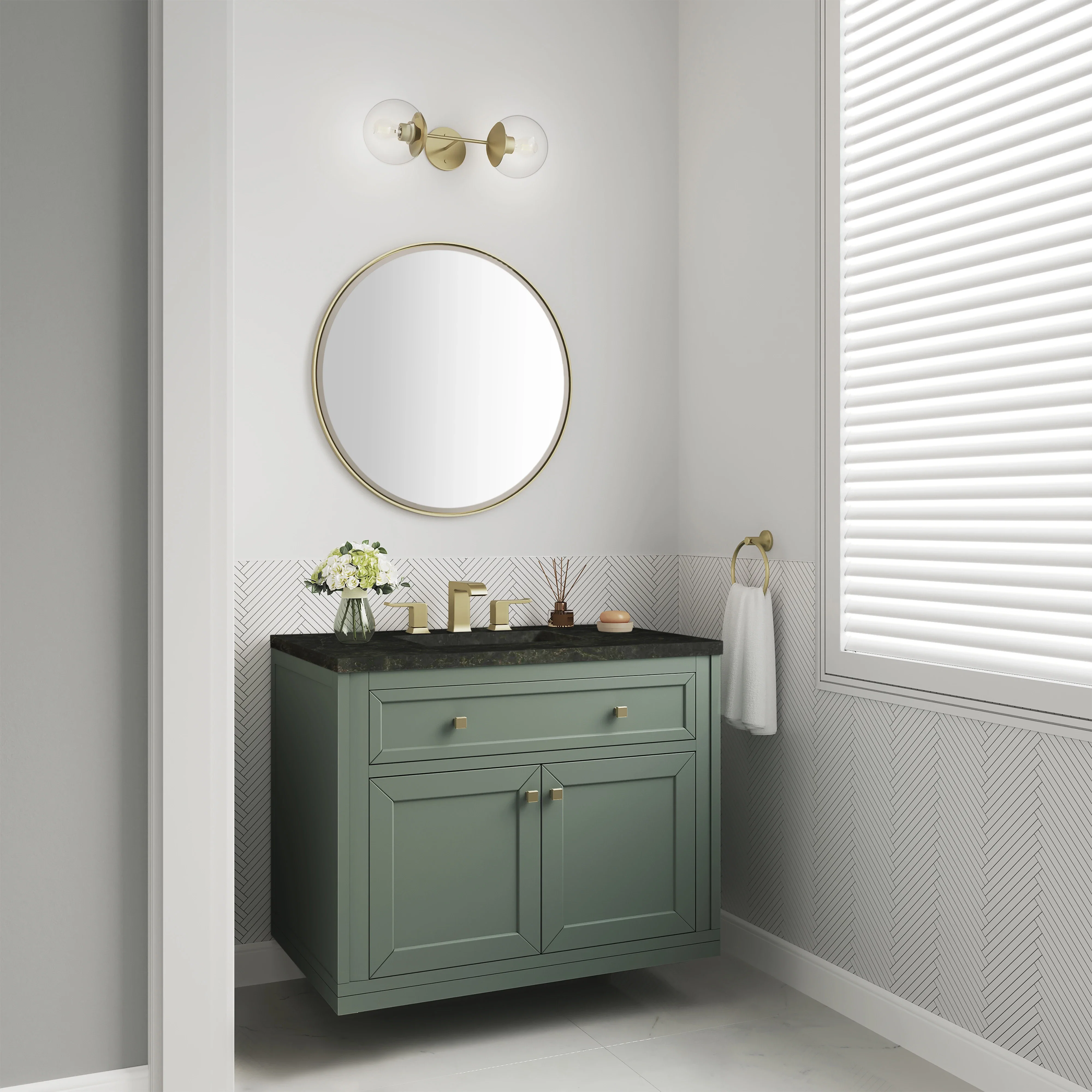 Chicago 36" Single Vanity, Smokey Celadon, w/ 3 CM Phantome Eclos Top