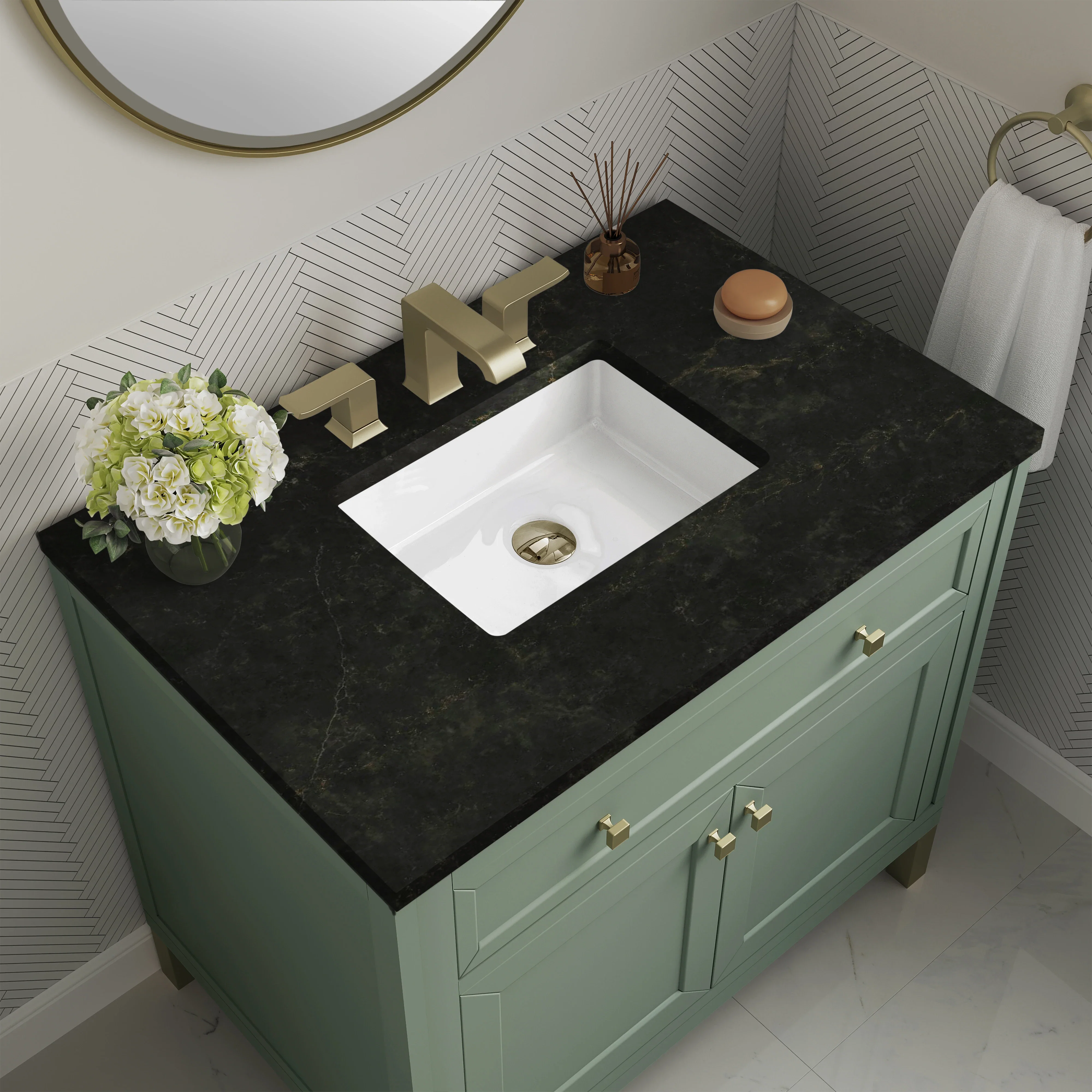 Chicago 36" Single Vanity, Smokey Celadon, w/ 3 CM Phantome Eclos Top