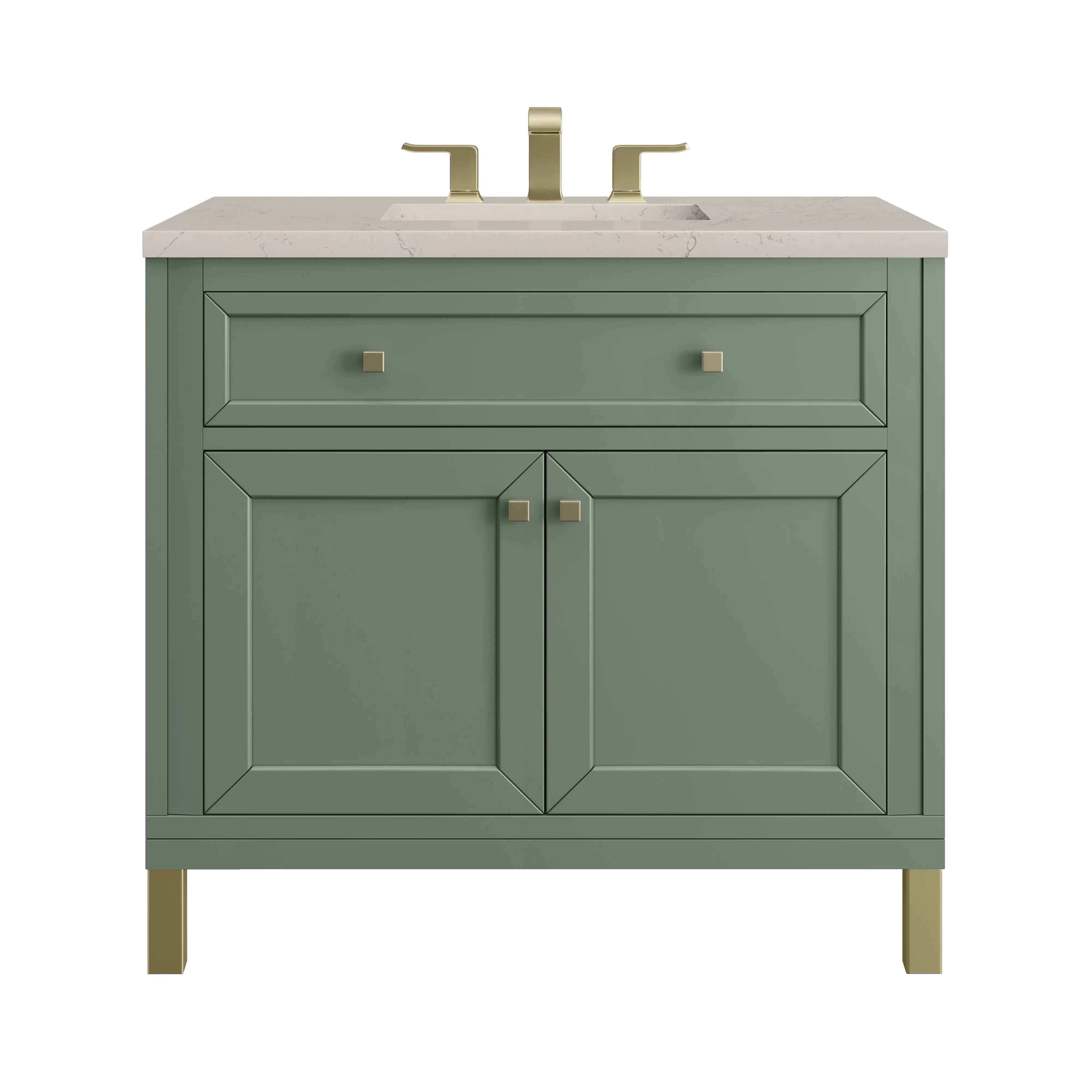 Chicago 36" Single Vanity, Smokey Celadon, w/ 3 CM Siberian Silestone Top