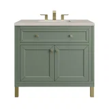 Chicago 36" Single Vanity, Smokey Celadon, w/ 3 CM Siberian Silestone Top