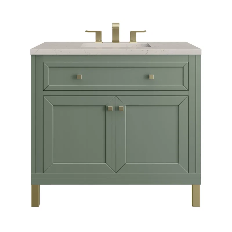 Chicago 36" Single Vanity, Smokey Celadon, w/ 3 CM Siberian Silestone Top