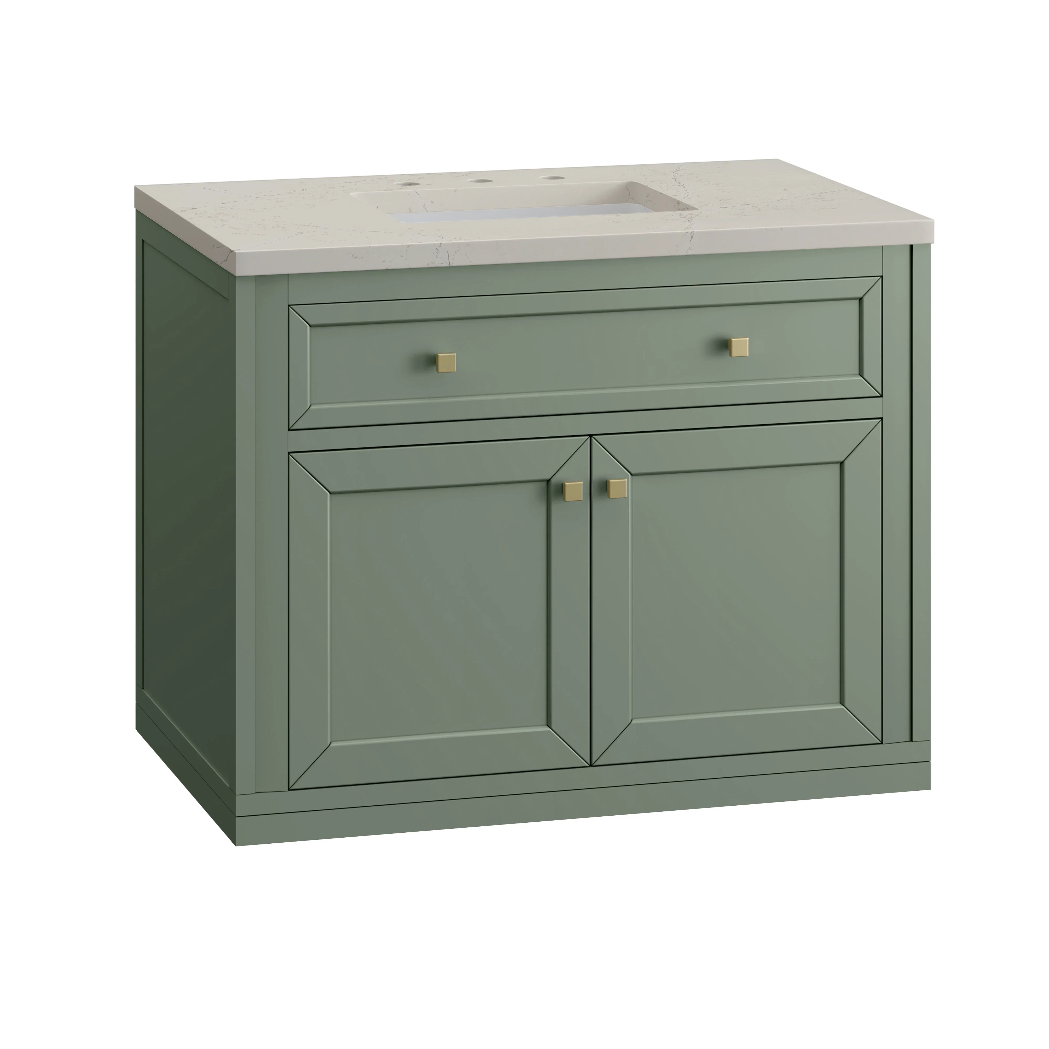 Chicago 36" Single Vanity, Smokey Celadon, w/ 3 CM Siberian Silestone Top