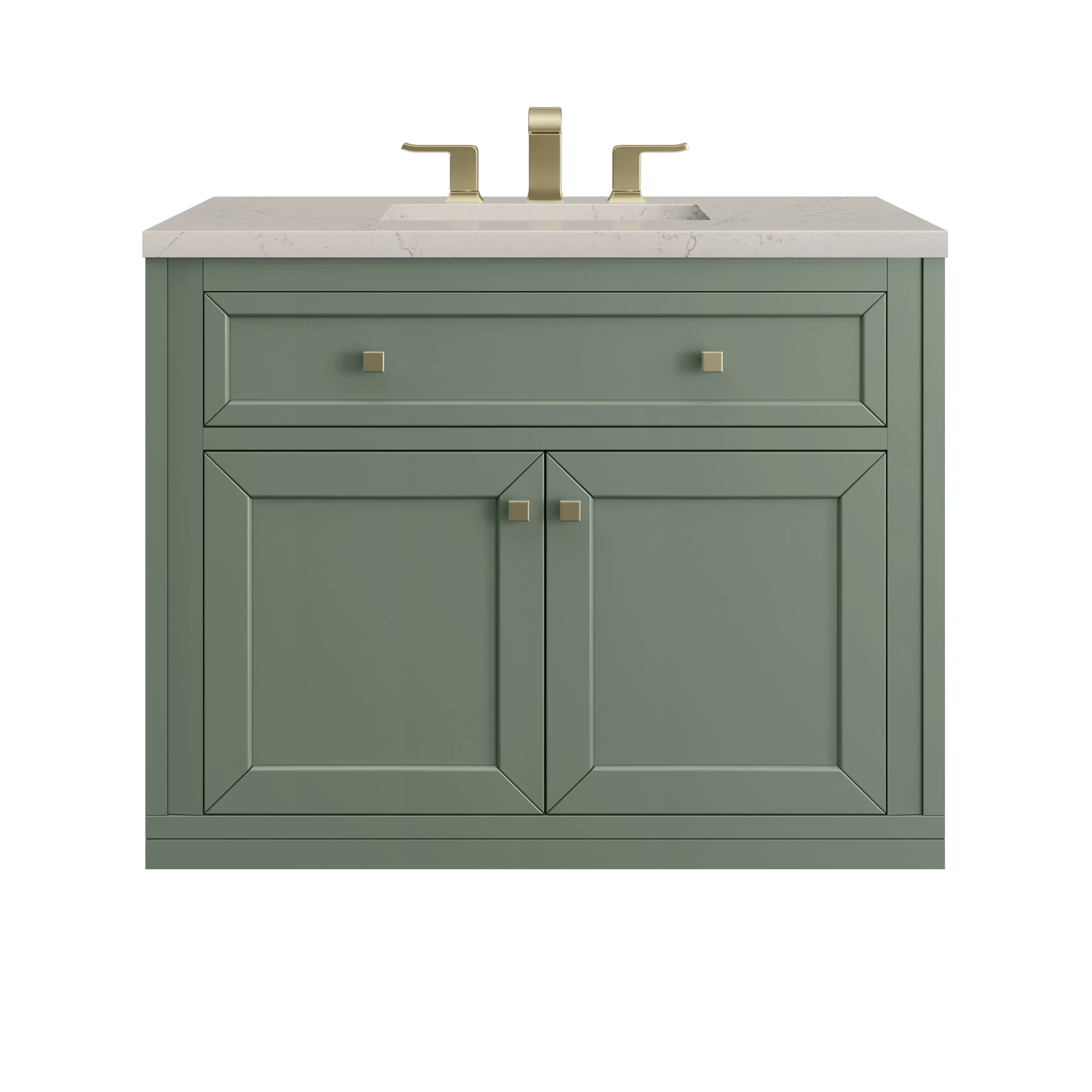 Chicago 36" Single Vanity, Smokey Celadon, w/ 3 CM Siberian Silestone Top