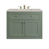 Chicago 36" Single Vanity, Smokey Celadon, w/ 3 CM Siberian Silestone Top