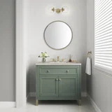 Chicago 36" Single Vanity, Smokey Celadon, w/ 3 CM Siberian Silestone Top